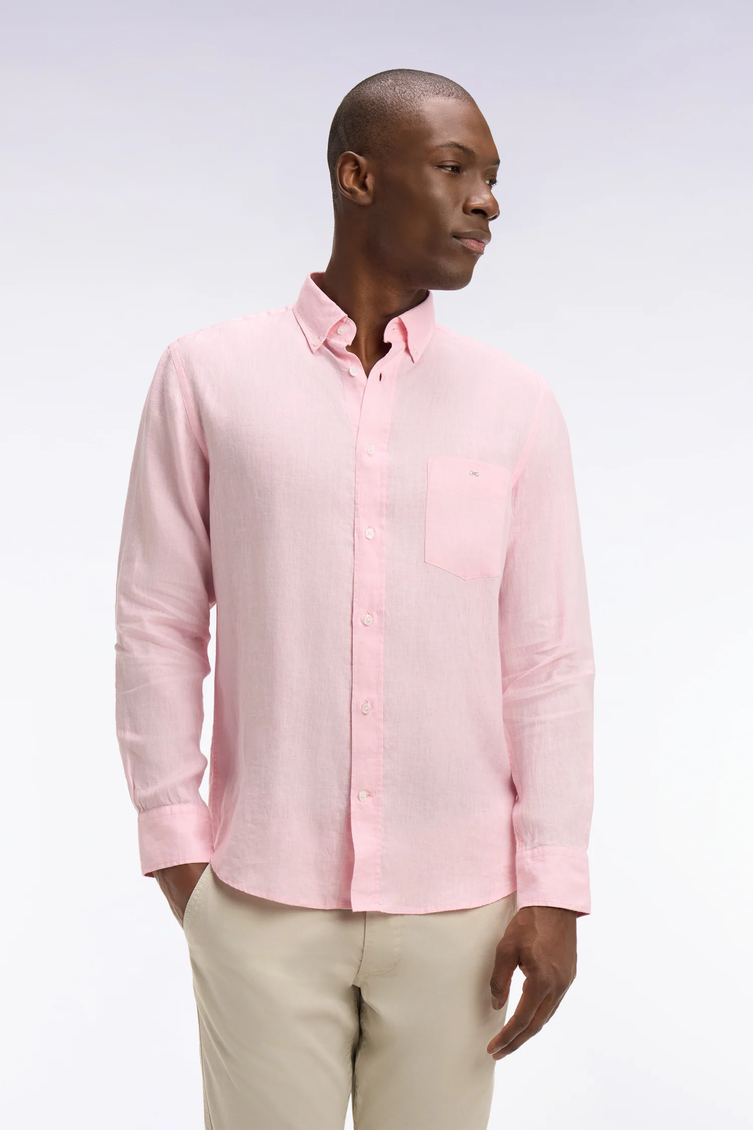 Chemise droite en lin rose clair - Image 3