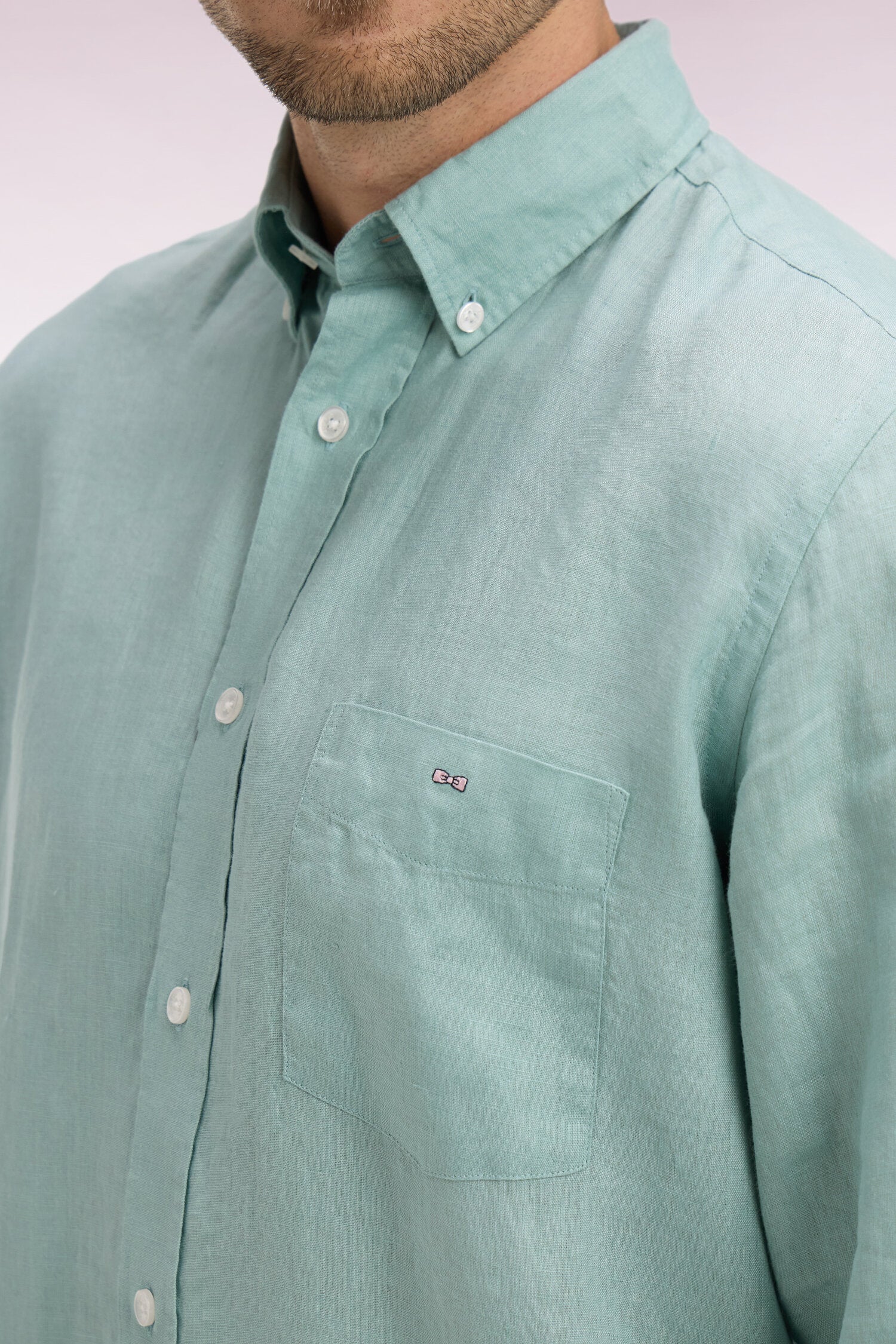 Chemise droite en lin vert d'eau - Image 4