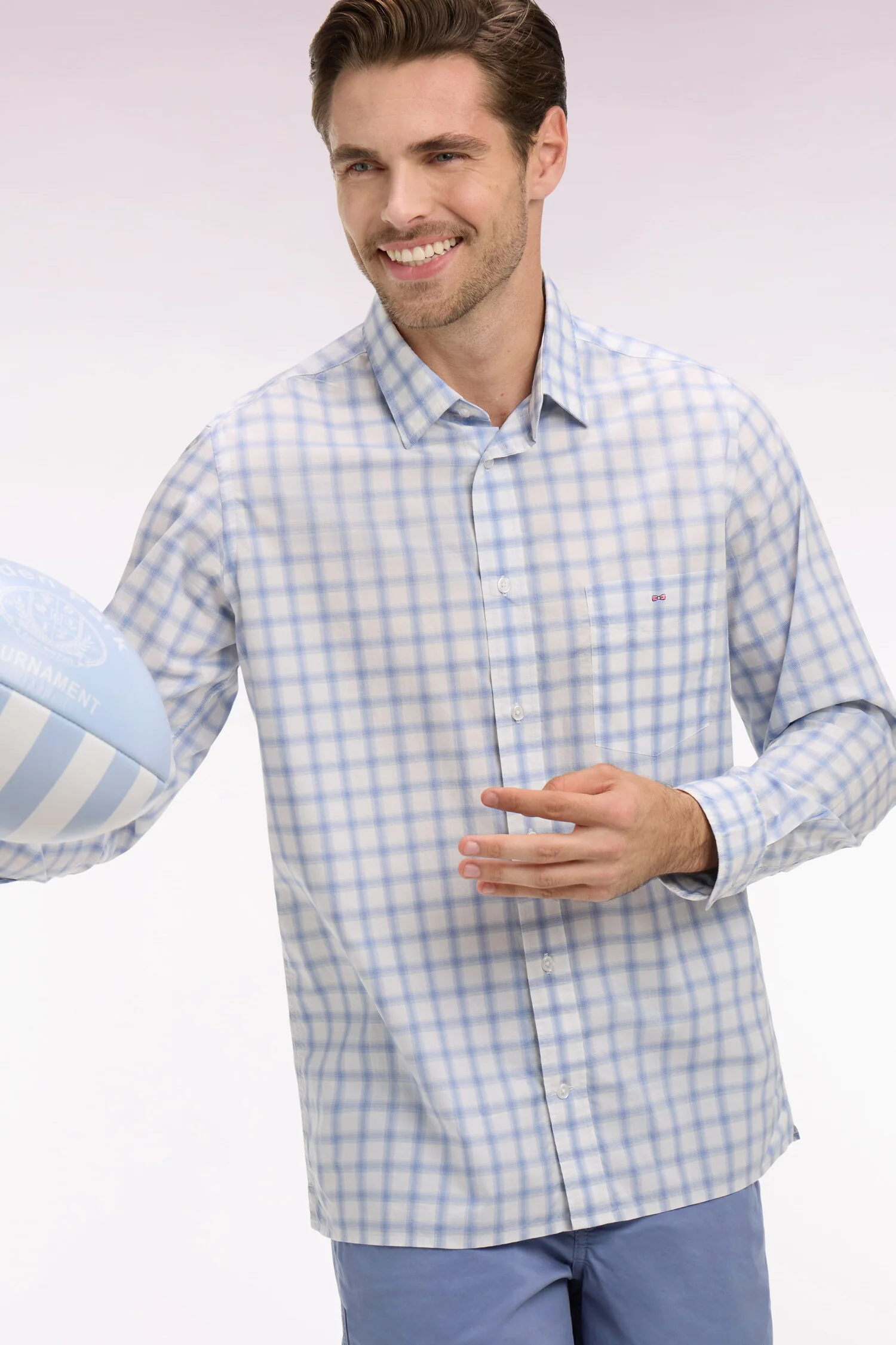 Chemise en coton Ă carreaux bleu