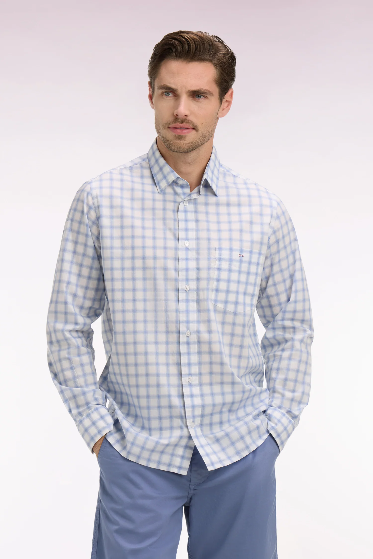 Chemise en coton Ă carreaux bleu - Image 3