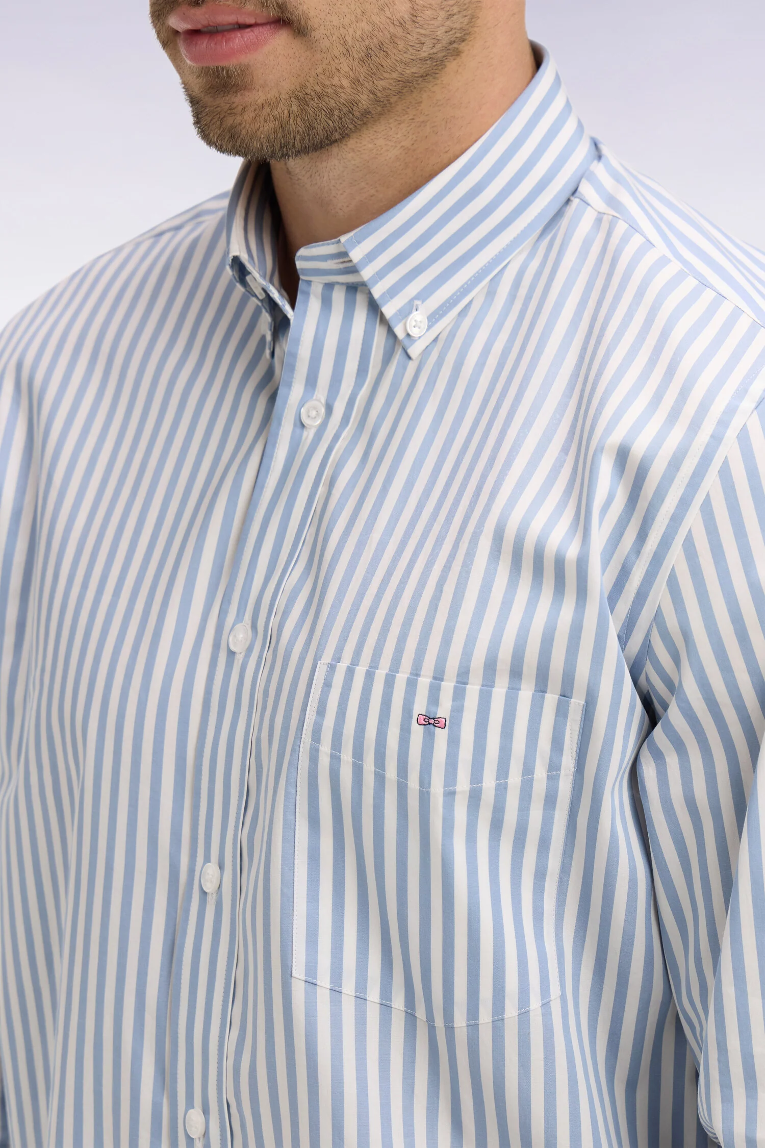 Chemise en coton bleu à rayures bâtons - Image 4