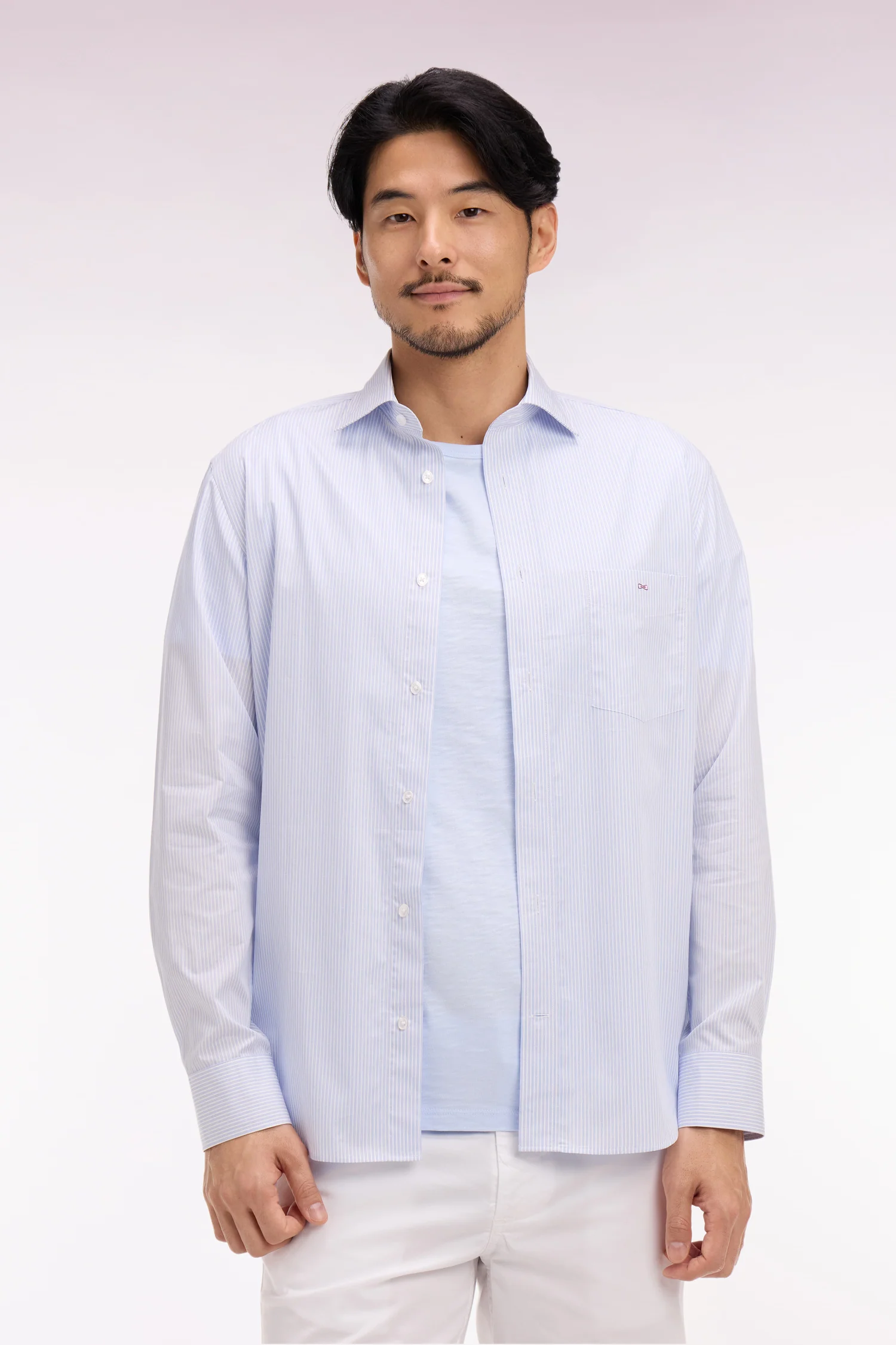 Chemise en coton dobby à rayures ciel coupe regular - Image 3
