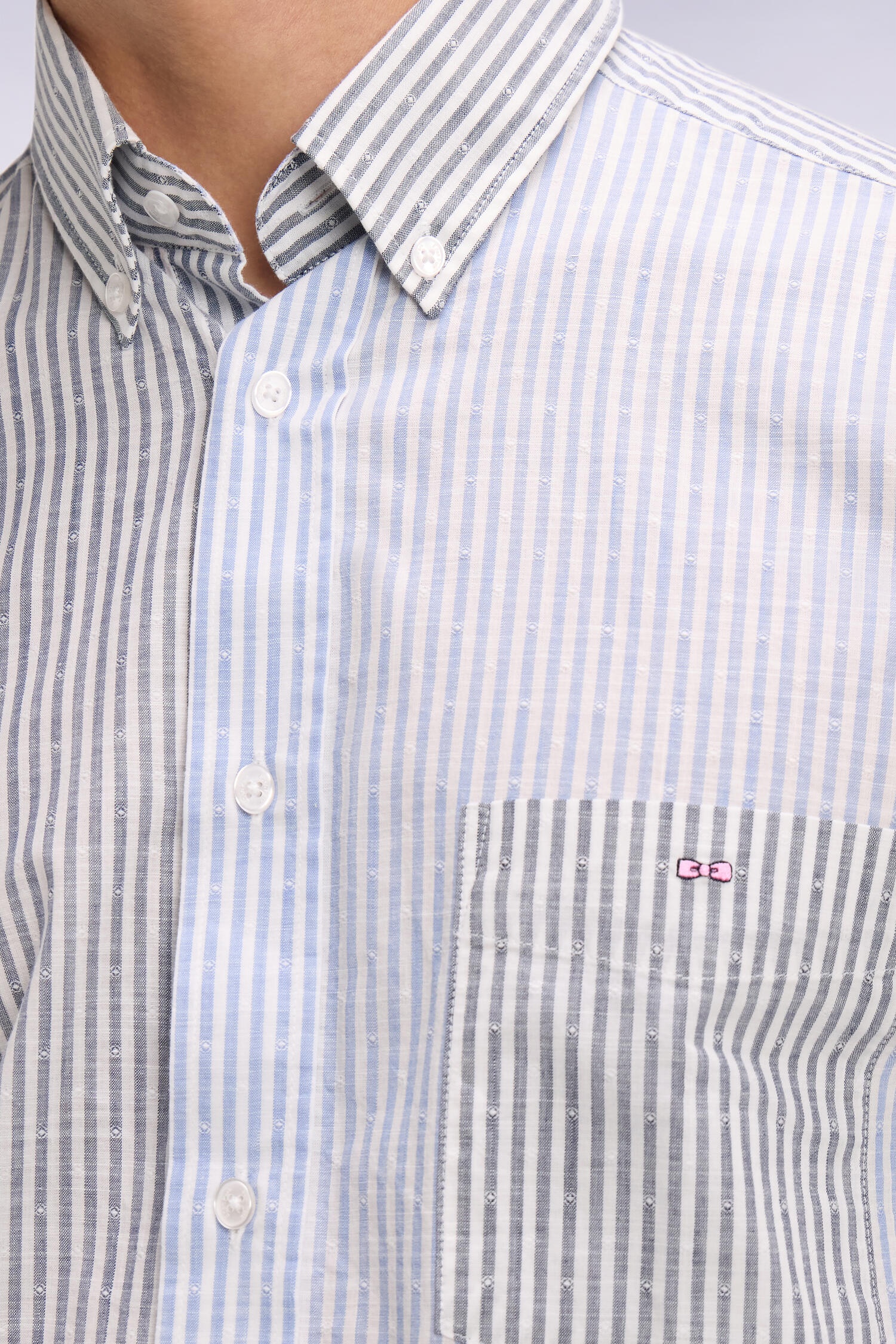 Chemise en coton jacquard Dobby à rayures bâtons bleues - Image 4