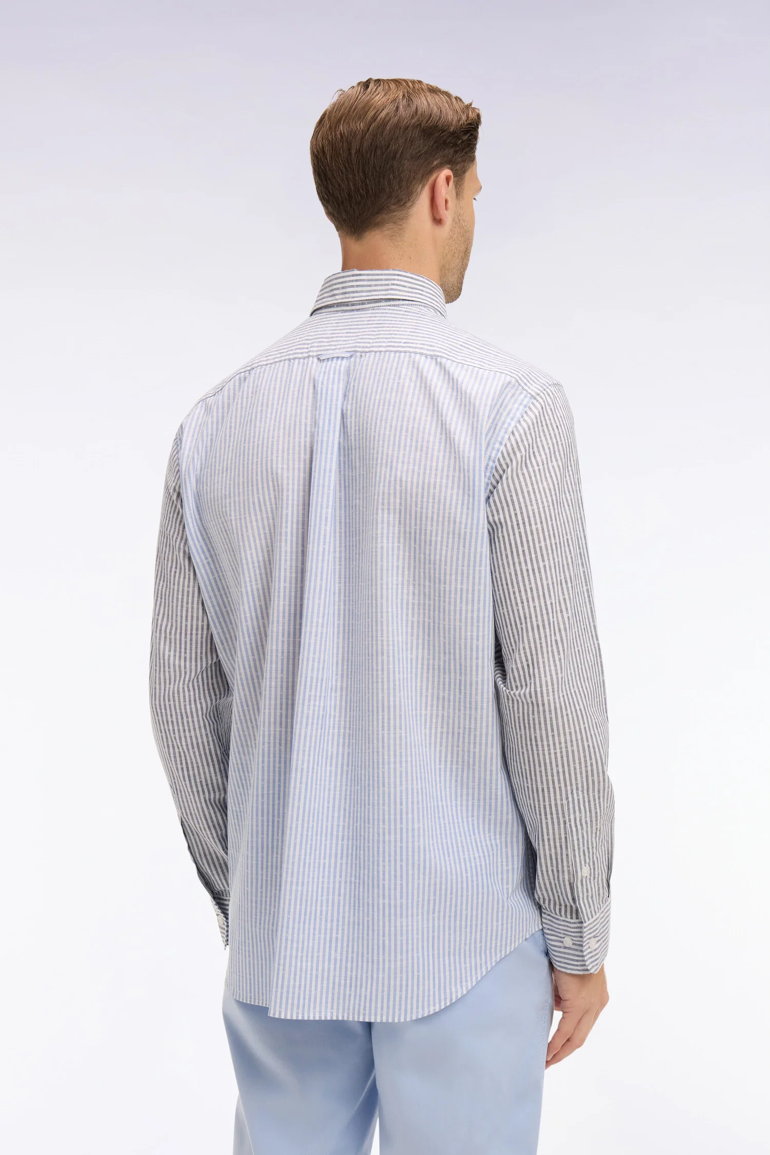 Chemise en coton jacquard Dobby à rayures bâtons bleues - Image 5