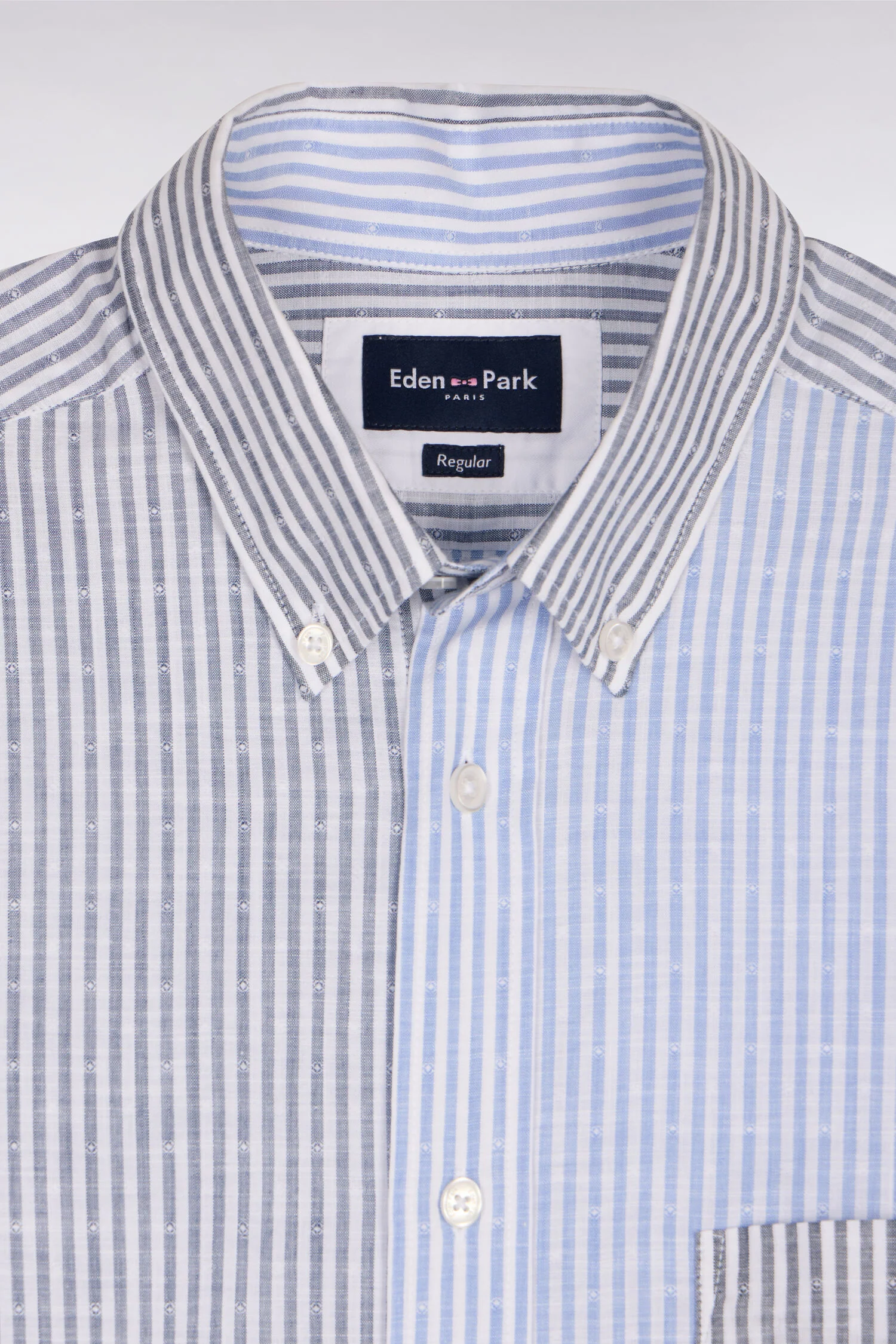 Chemise en coton jacquard Dobby à rayures bâtons bleues - Image 6