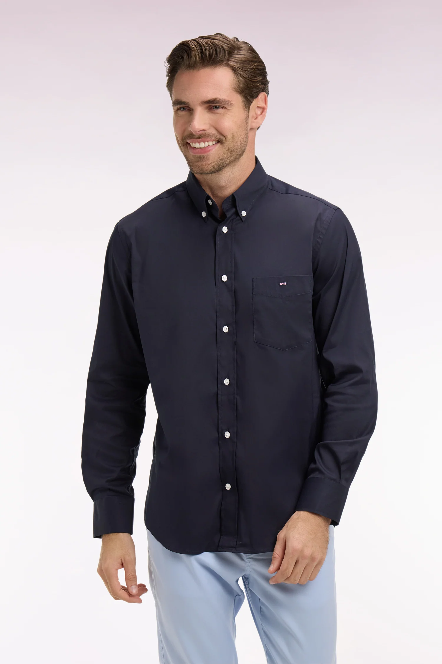 Chemise en coton mélangé marine coupe regular - Image 3