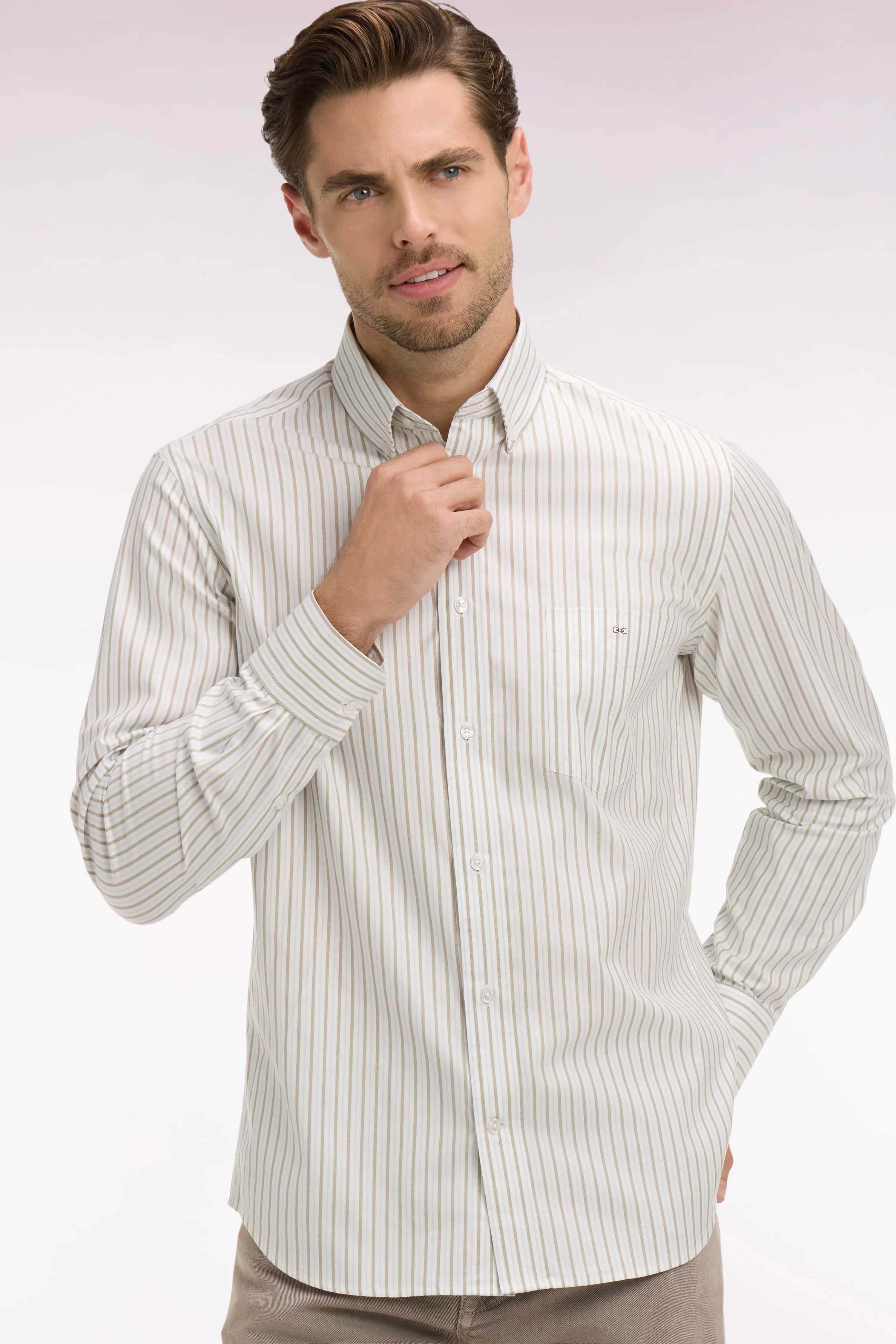 Chemise en coton pinpoint à rayures ciel coupe regular