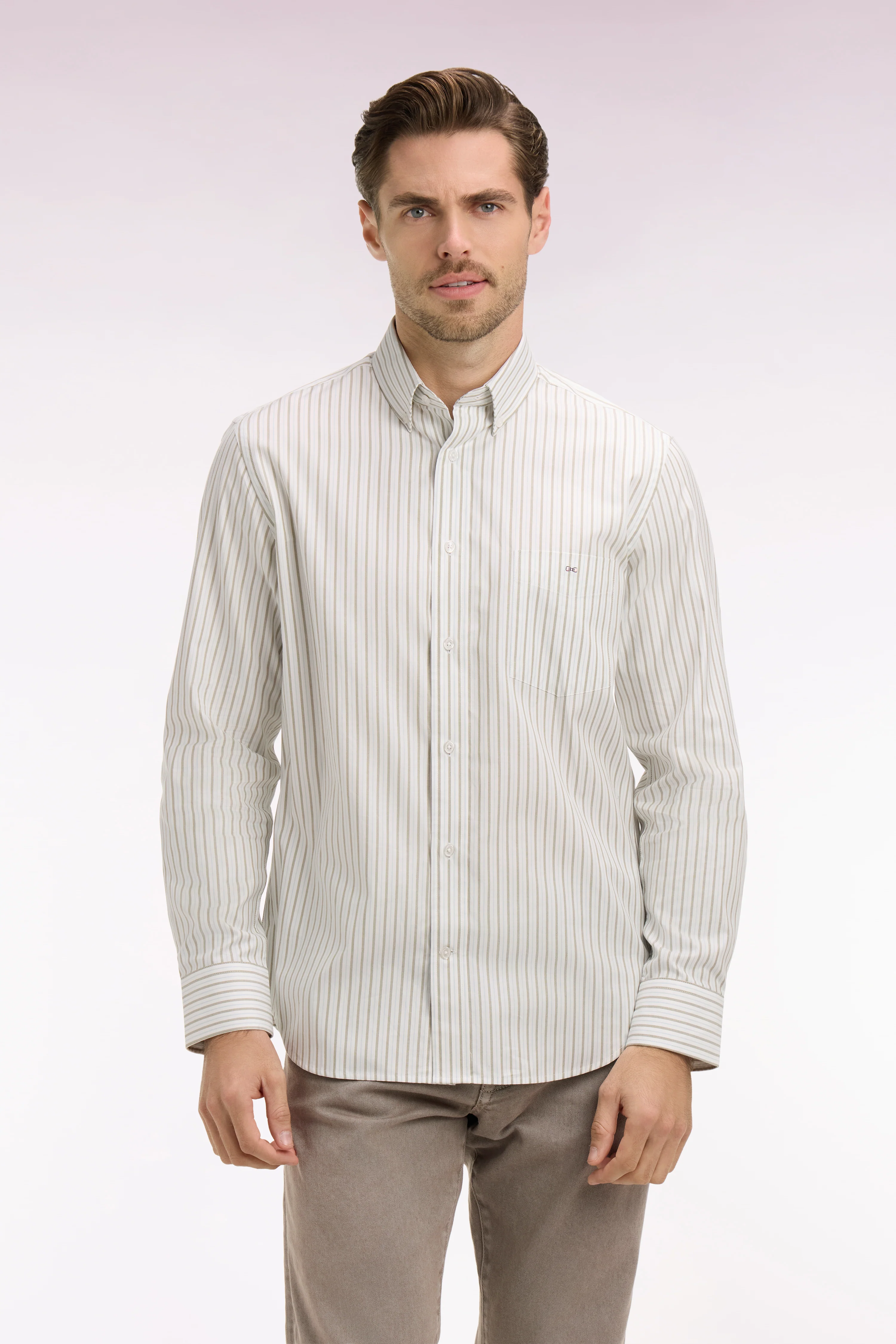 Chemise en coton pinpoint à rayures ciel coupe regular - Image 3