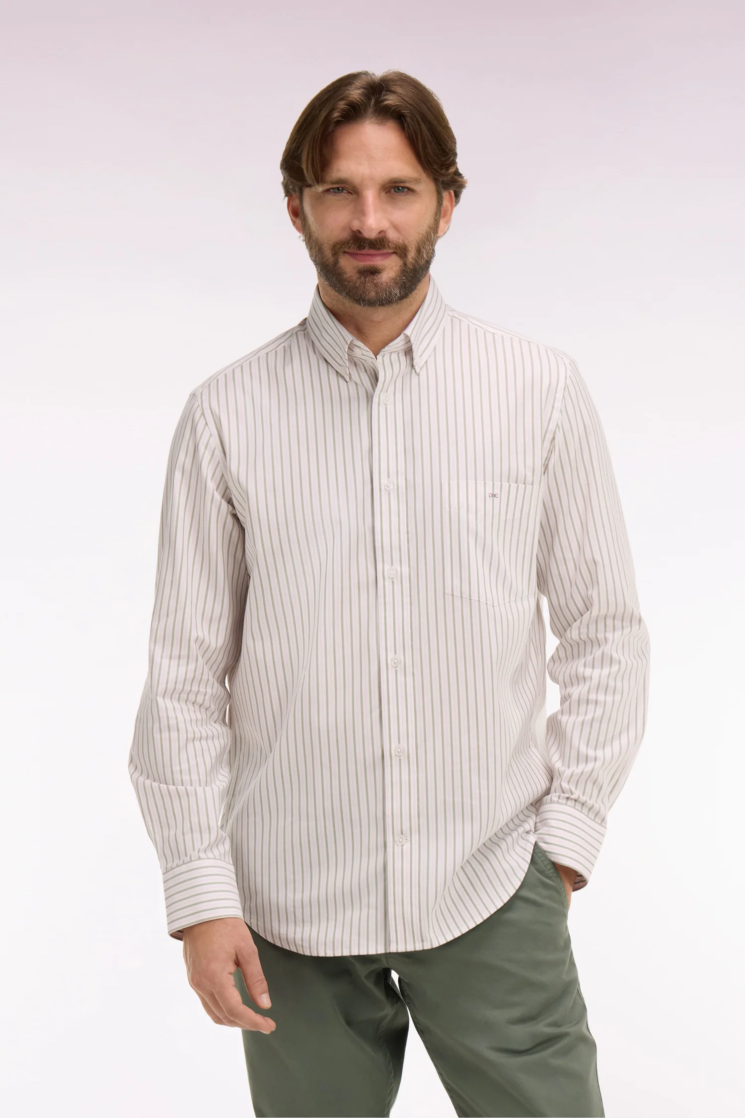 Chemise en coton pinpoint à rayures rose coupe regular - Image 3