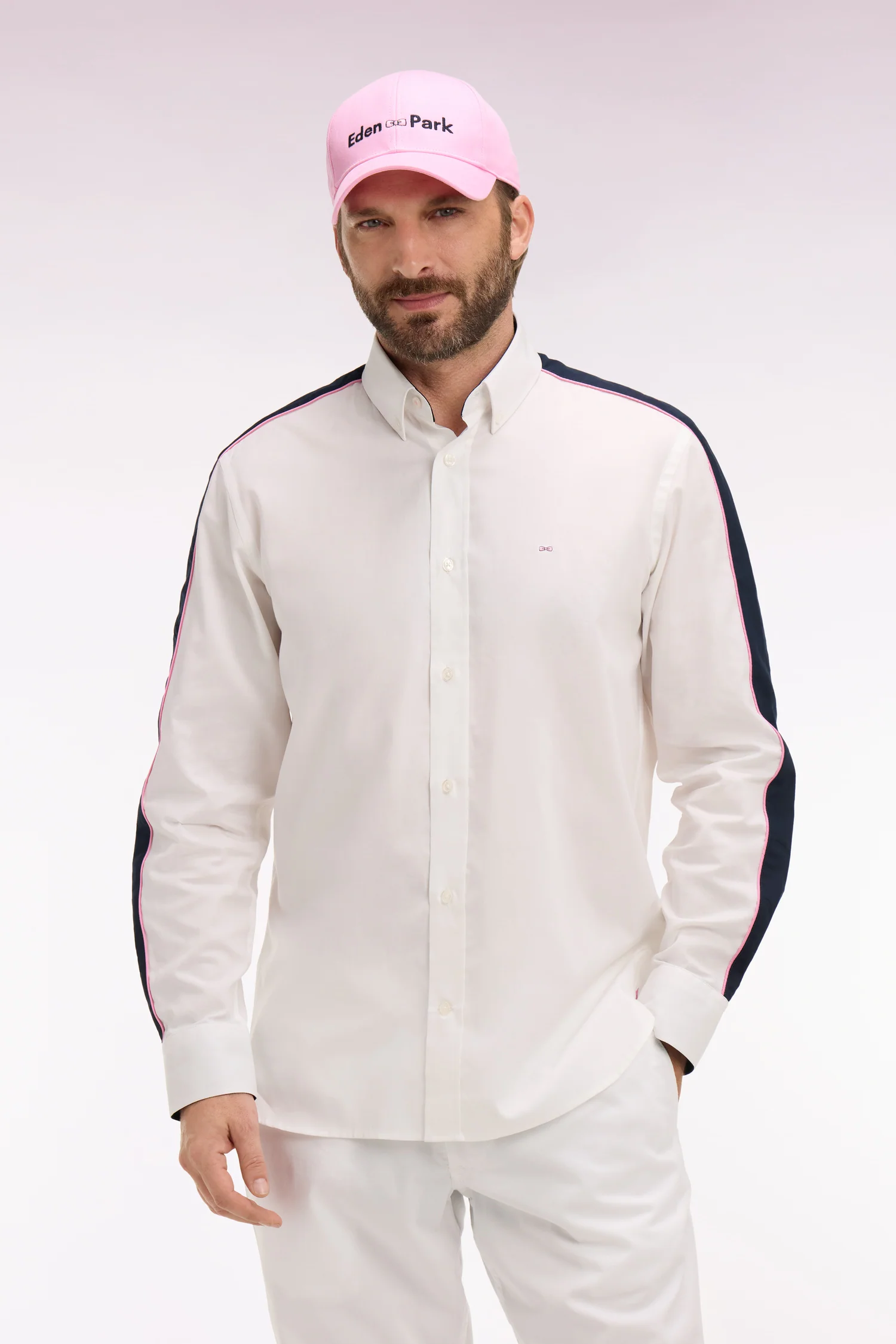 Chemise en coton pinpoint blanc broderie dos - Image 3