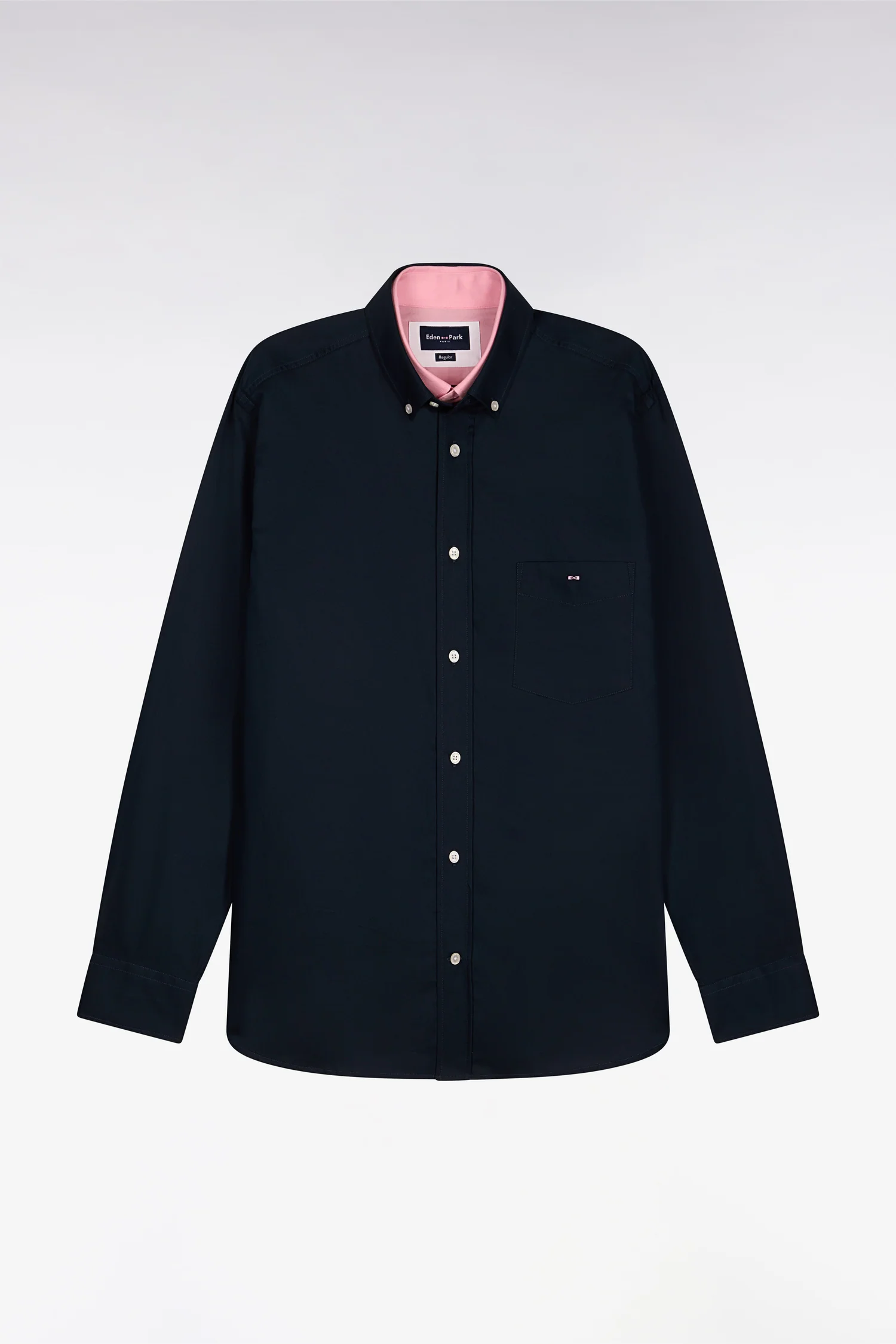Chemise en coton pinpoint marine détails roses - Image 2