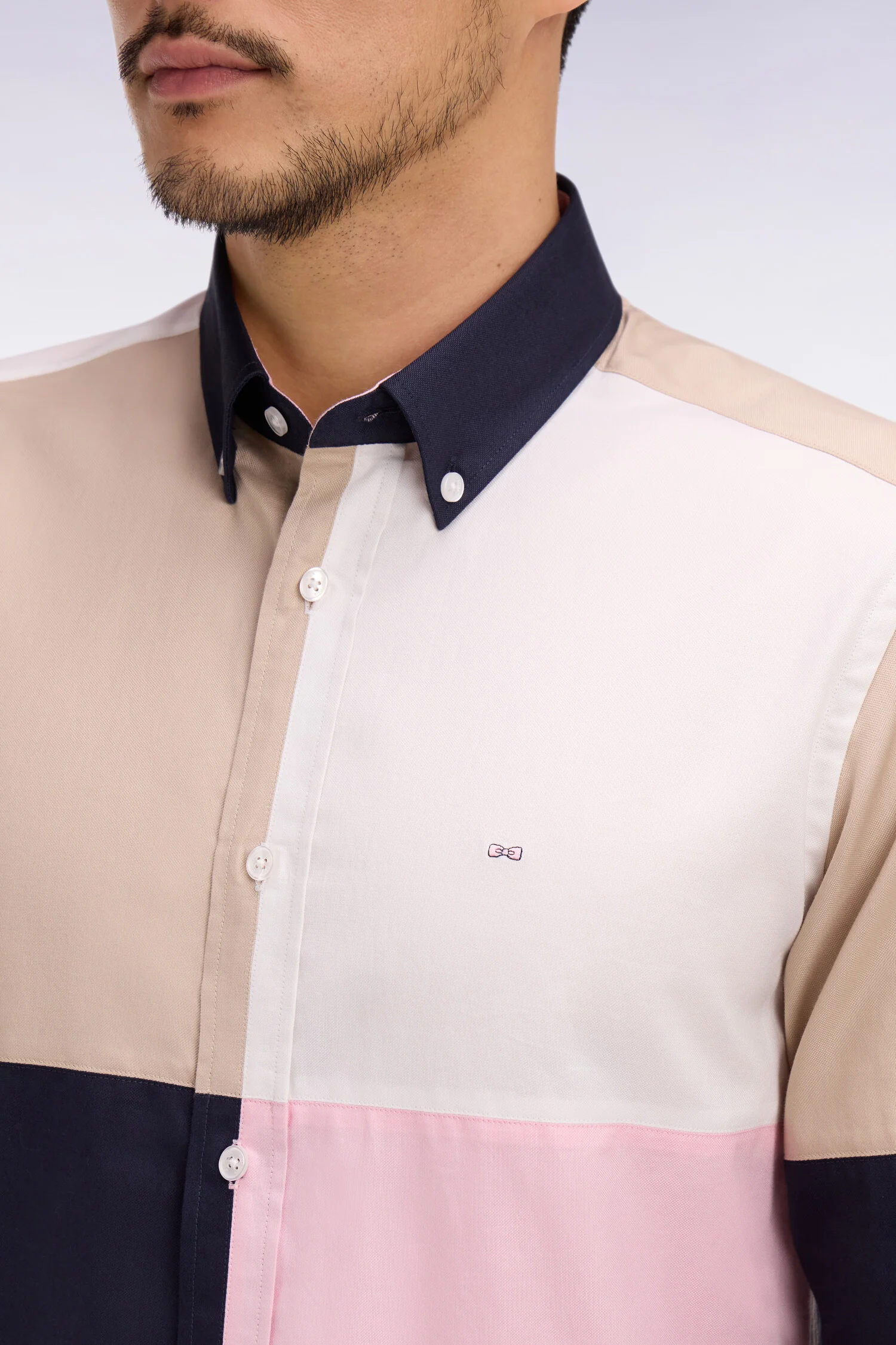 Chemise en coton rose colorblock - Image 4