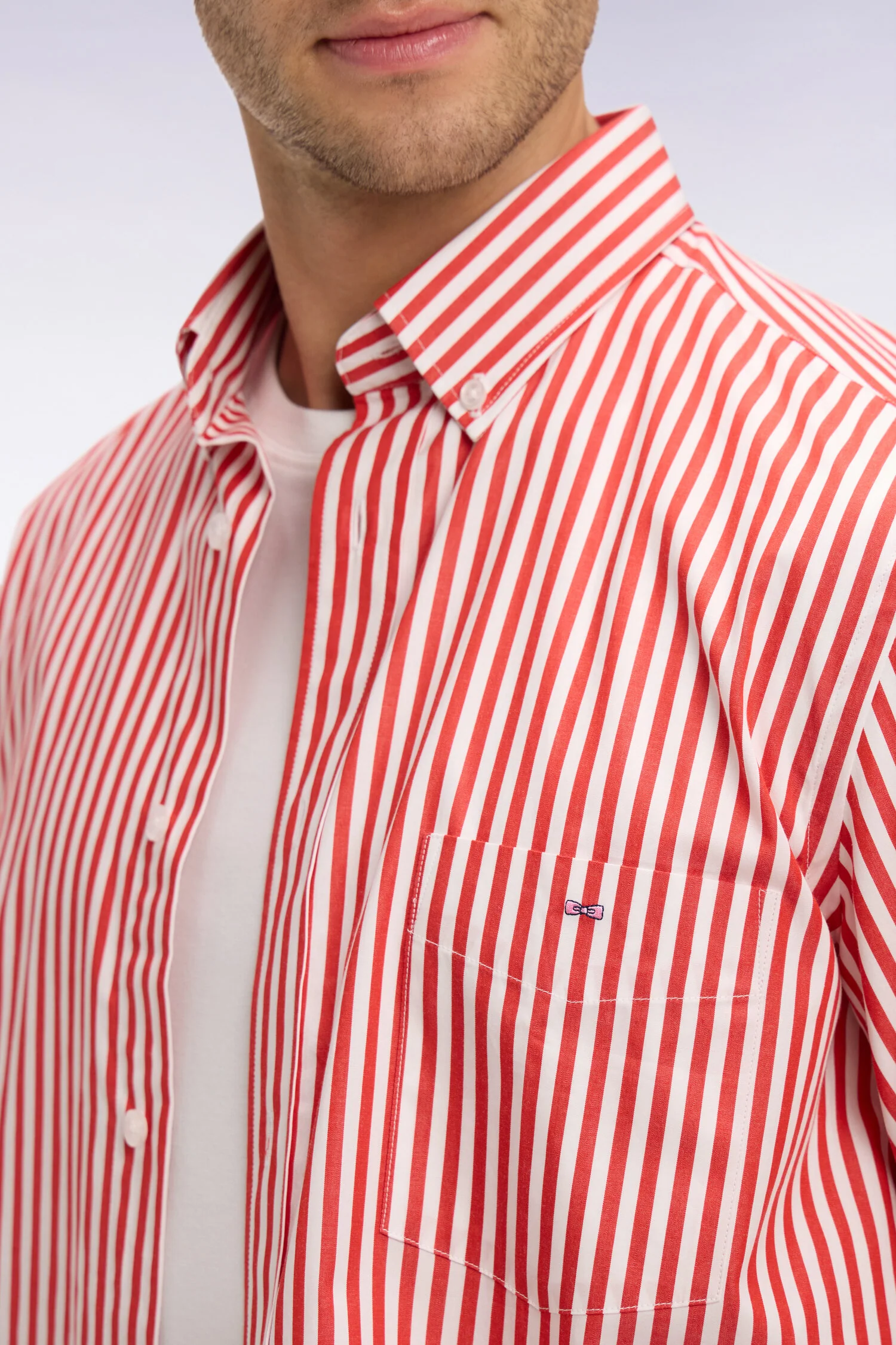 Chemise en coton rouge à rayures bâtons - Image 4