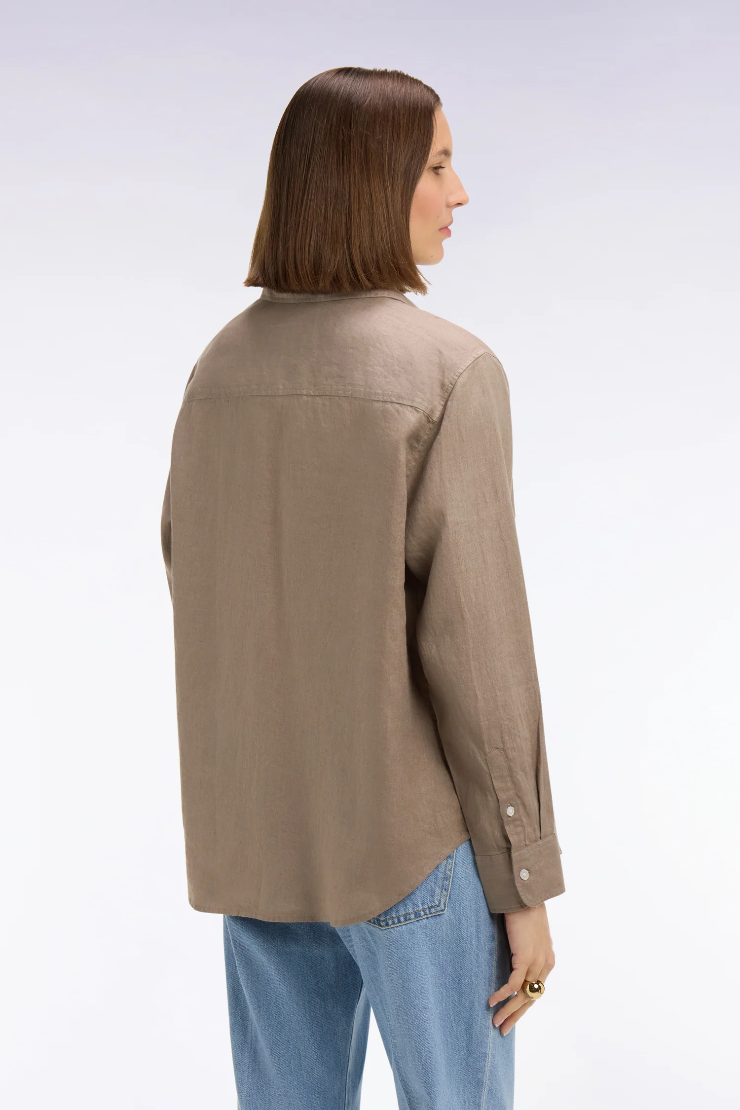 Chemise en lin beige à poches plaquées - Image 5