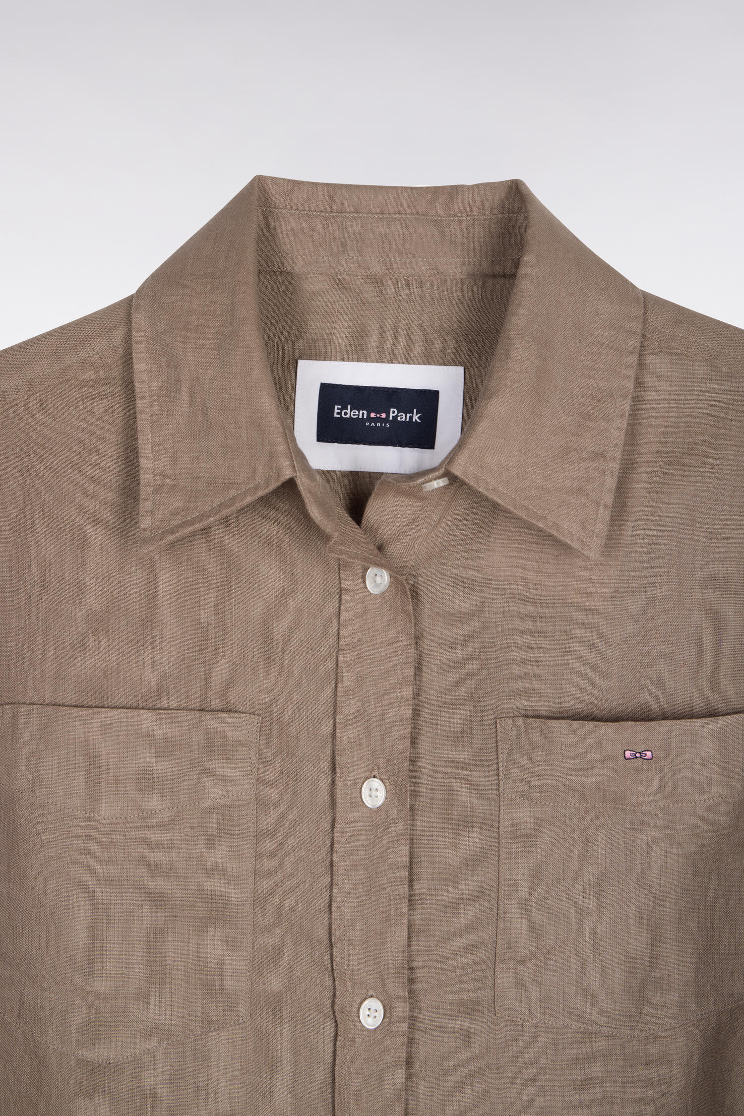 Chemise en lin beige à poches plaquées - Image 6