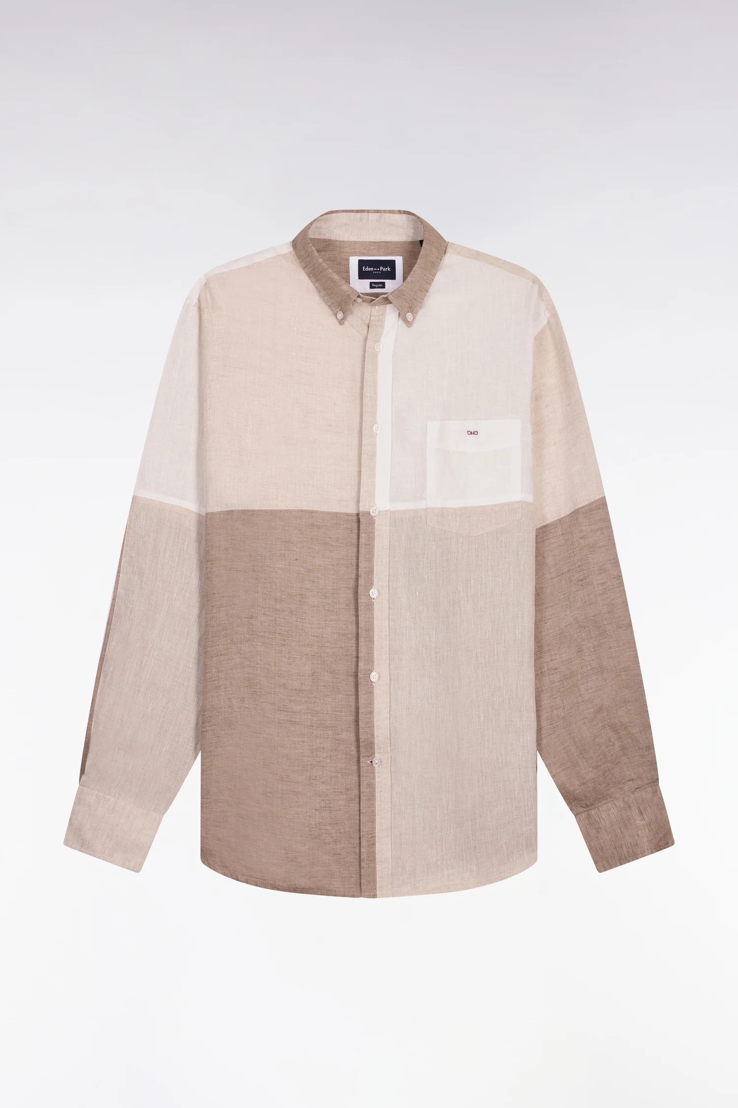 Chemise en lin beige colorblock coupe regular - Image 2