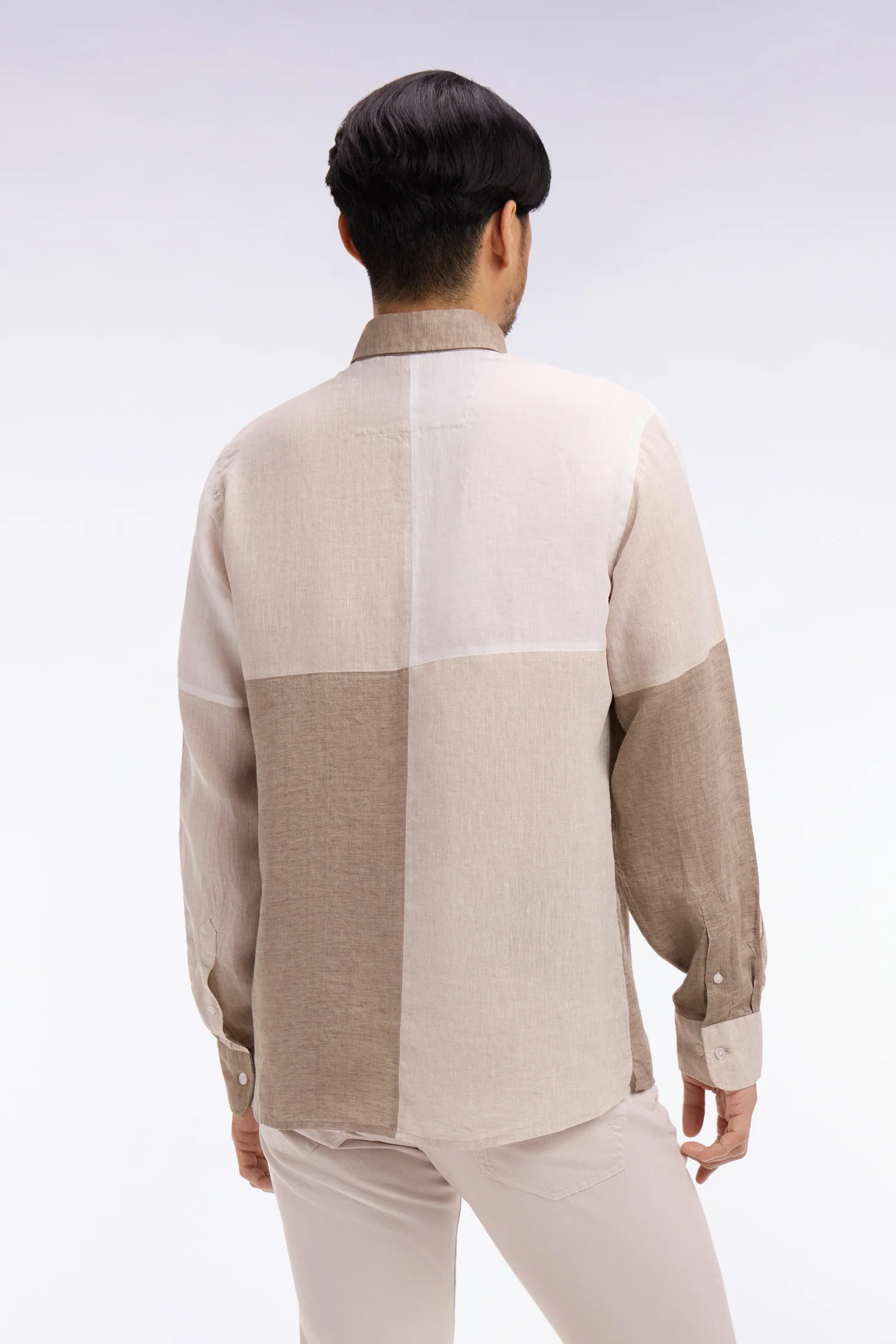 Chemise en lin beige colorblock coupe regular - Image 5