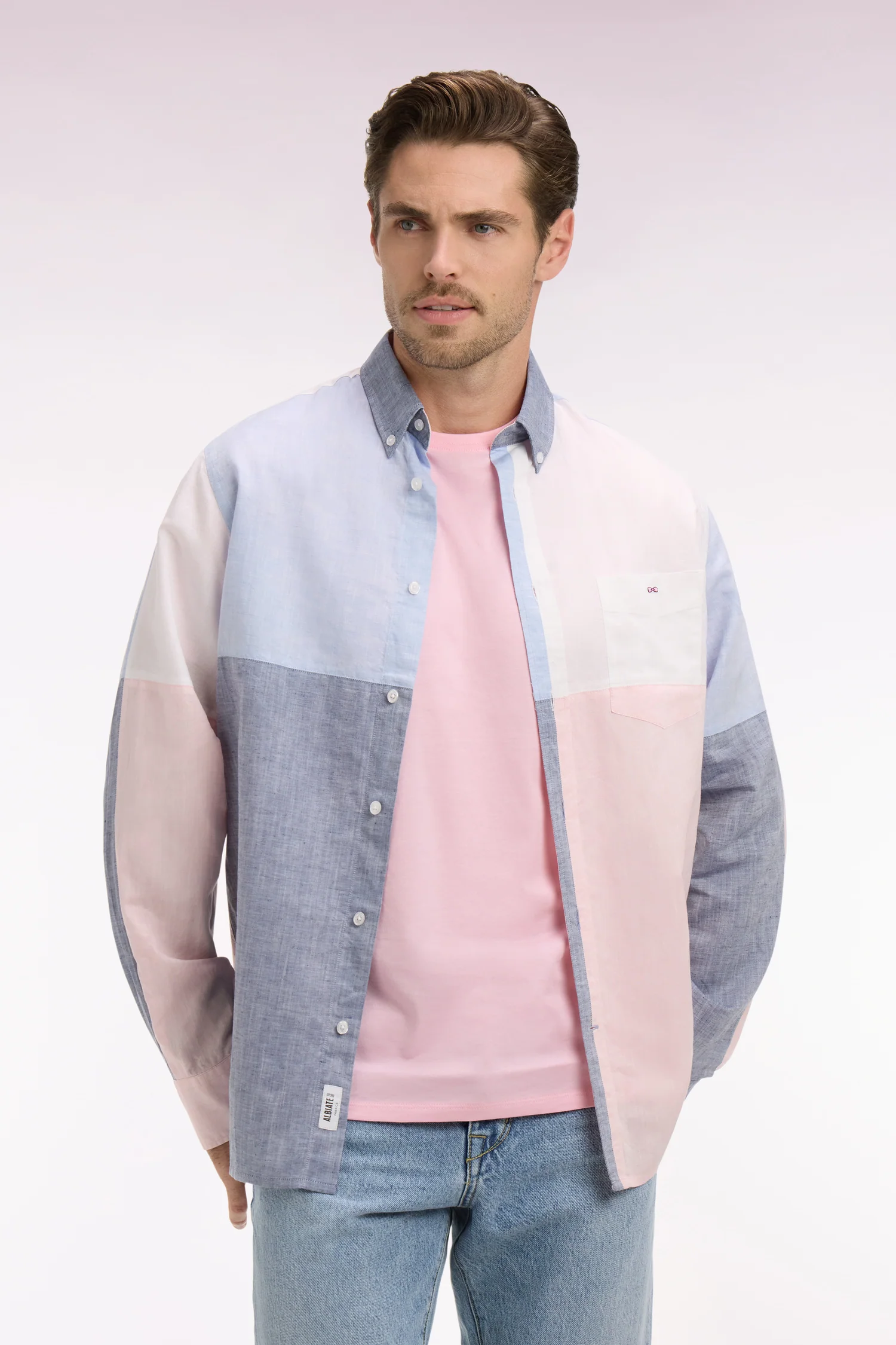 Chemise en lin et coton colorblock