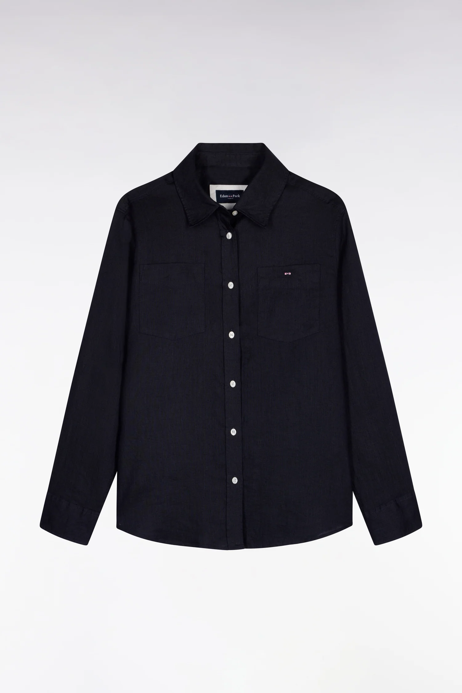 Chemise en lin marine à poches plaquées - Image 2