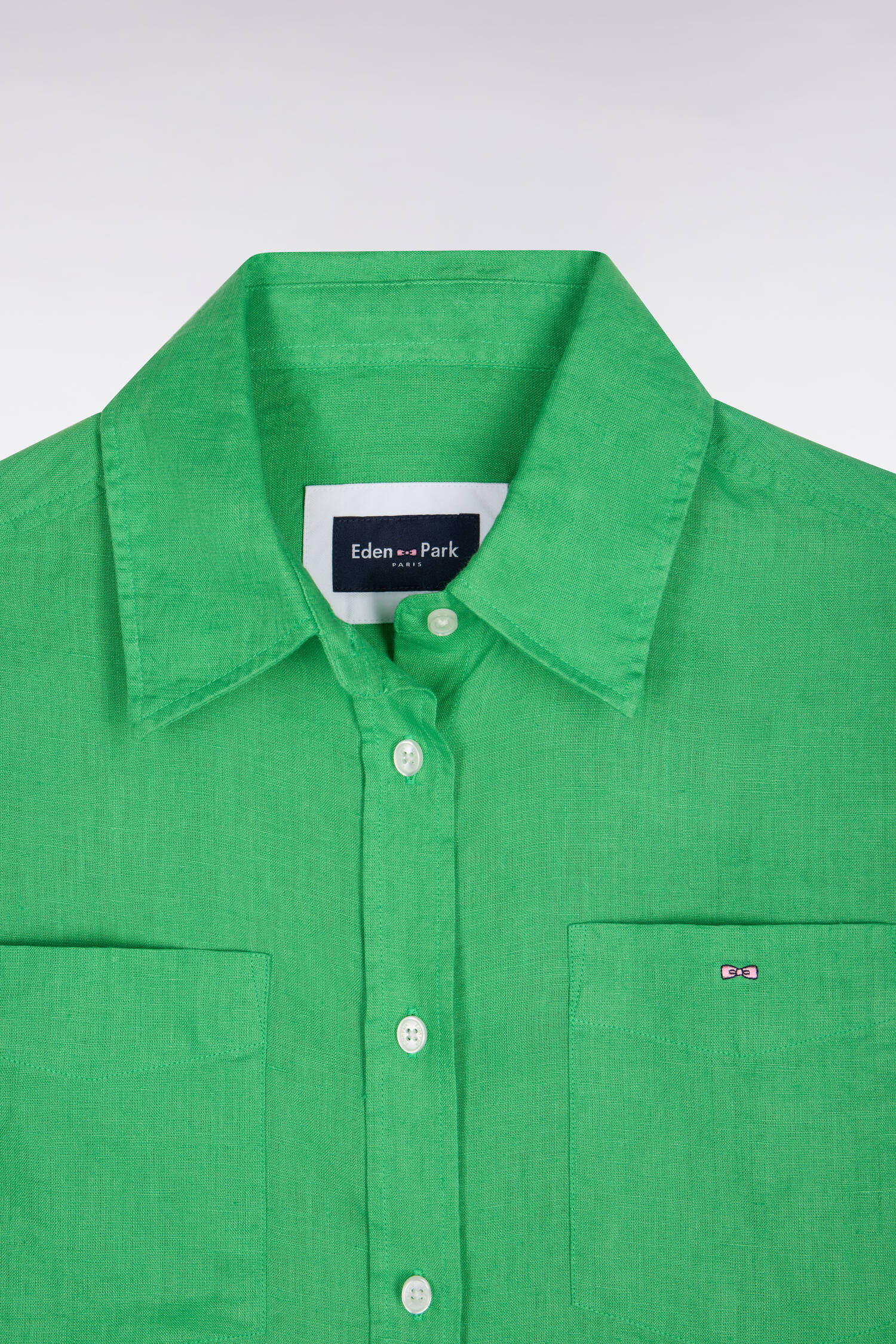 Chemise en lin verte à poches plaquées - Image 6