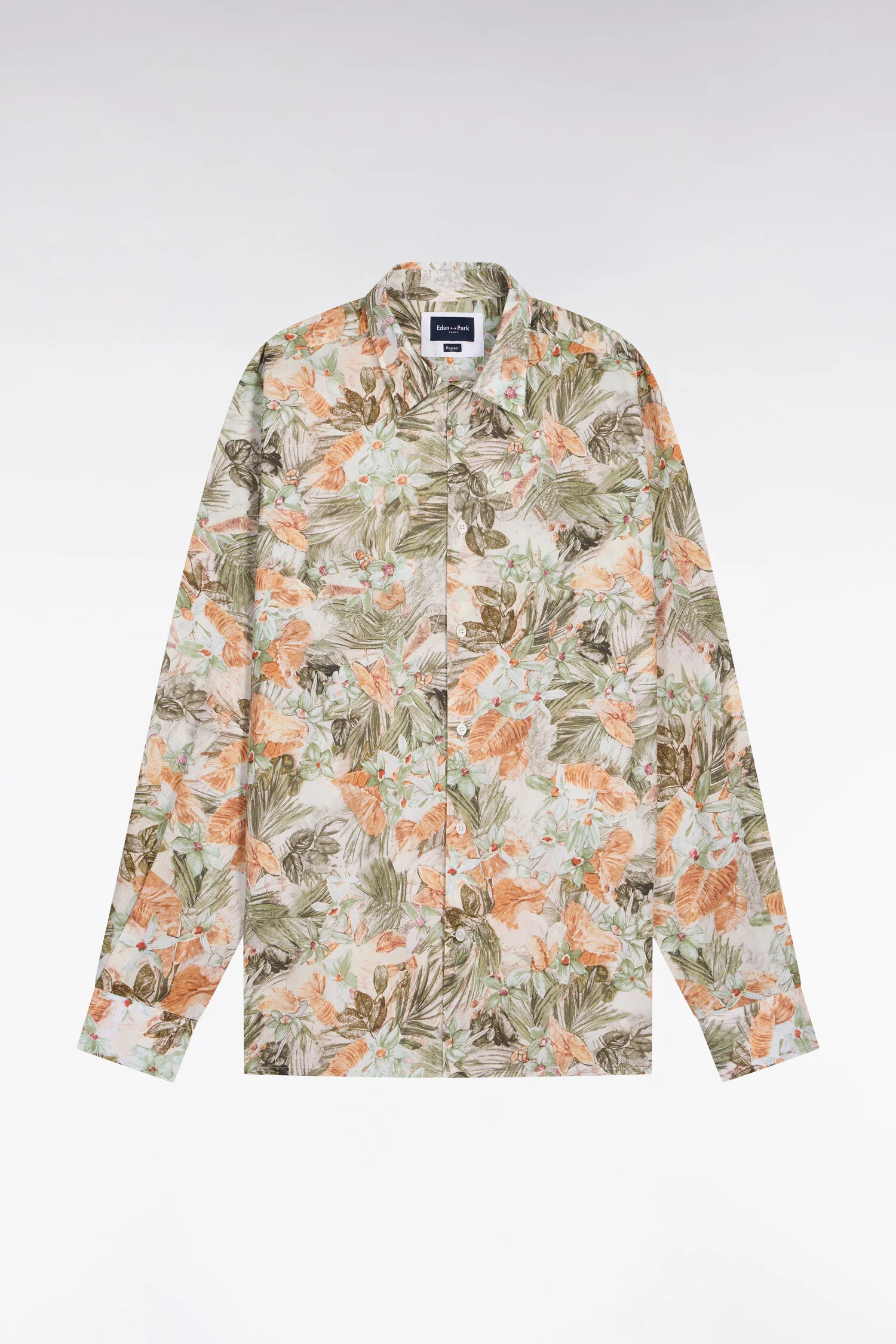 Chemise en popeline de coton beige imprimé végétal coupe regular - Image 2
