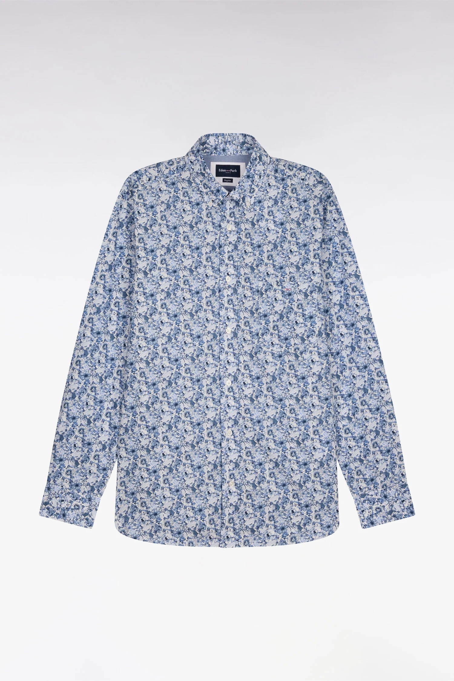 Chemise en popeline de coton bleu à motif floral - Image 2