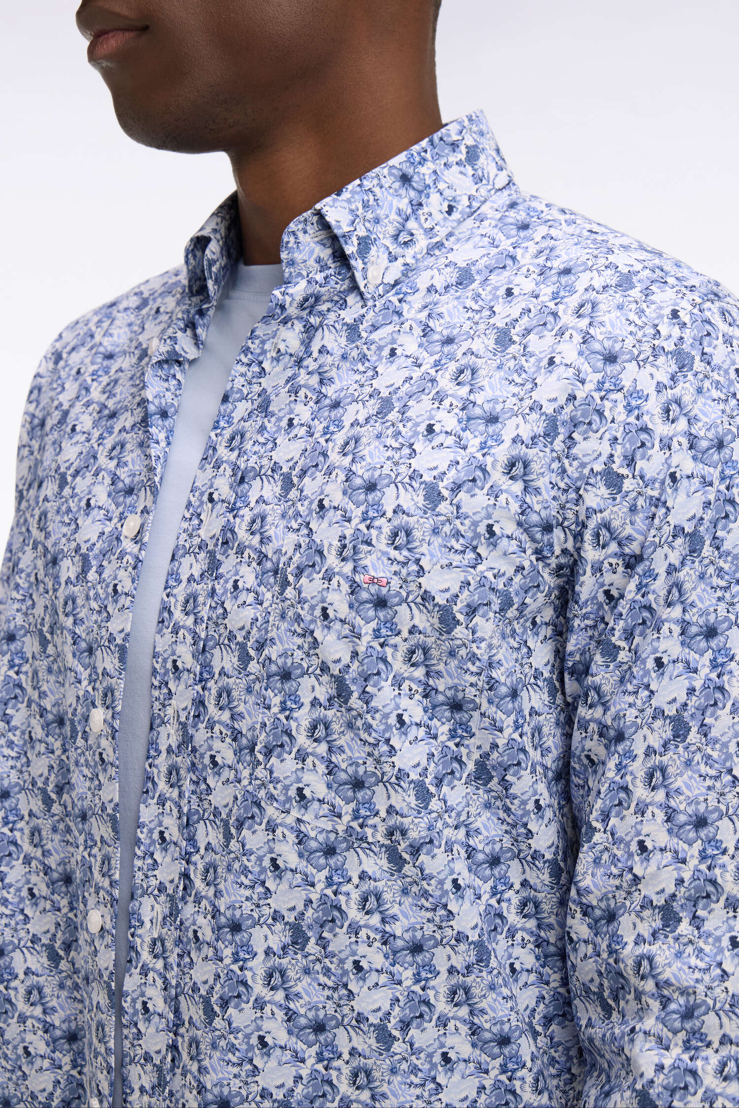 Chemise en popeline de coton bleu à motif floral - Image 4