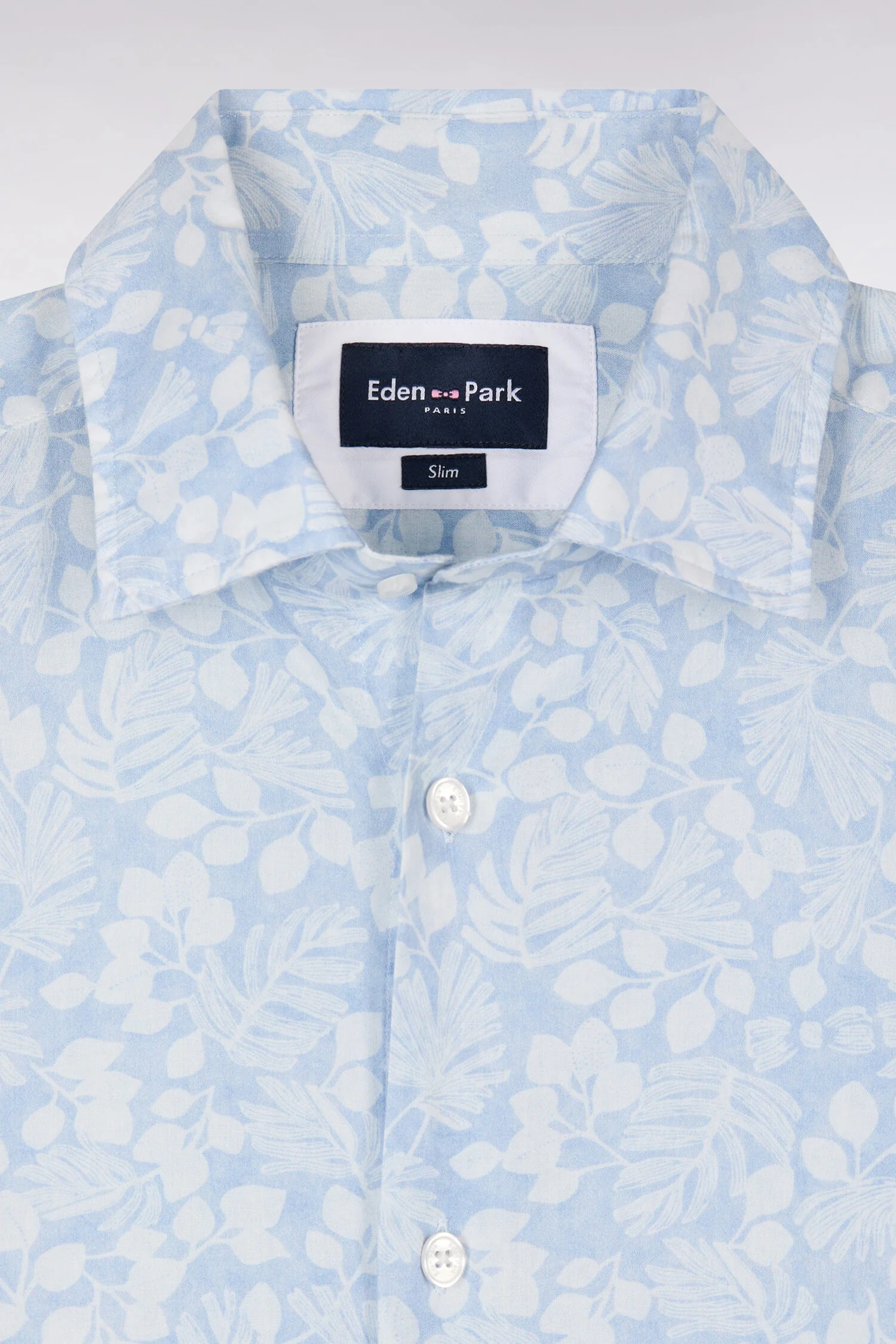 Chemise en popeline de coton bleu ciel à micromotifs végétal coupe slim - Image 6