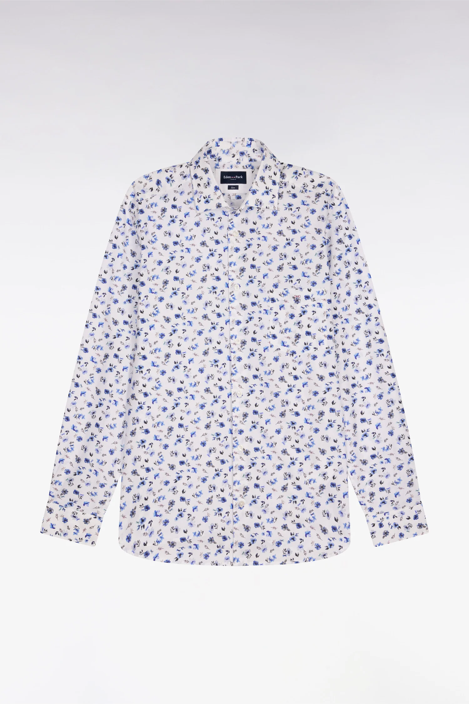Chemise en popeline de coton imprimé floral bleu coupe slim - Image 2