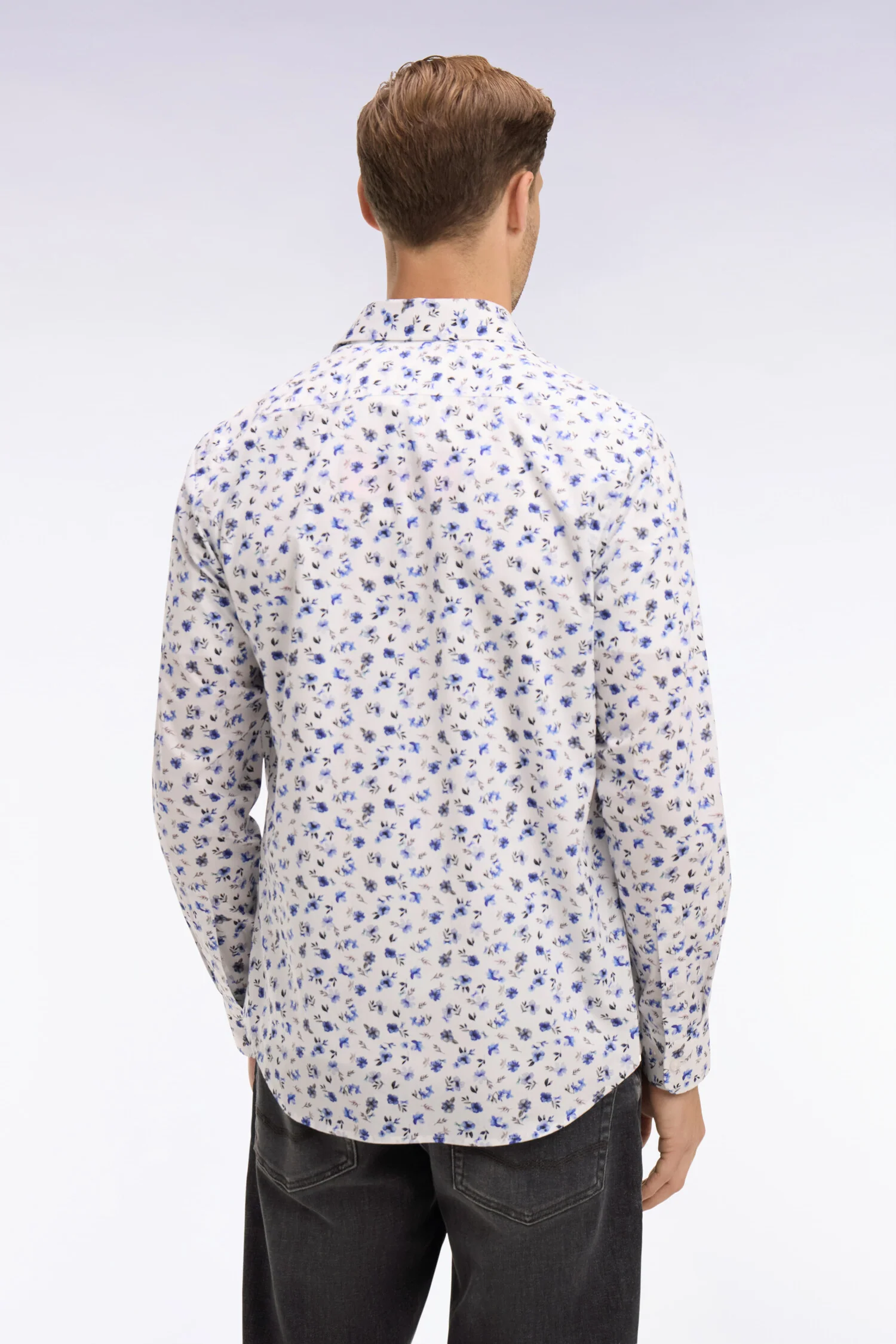 Chemise en popeline de coton imprimé floral bleu coupe slim - Image 5