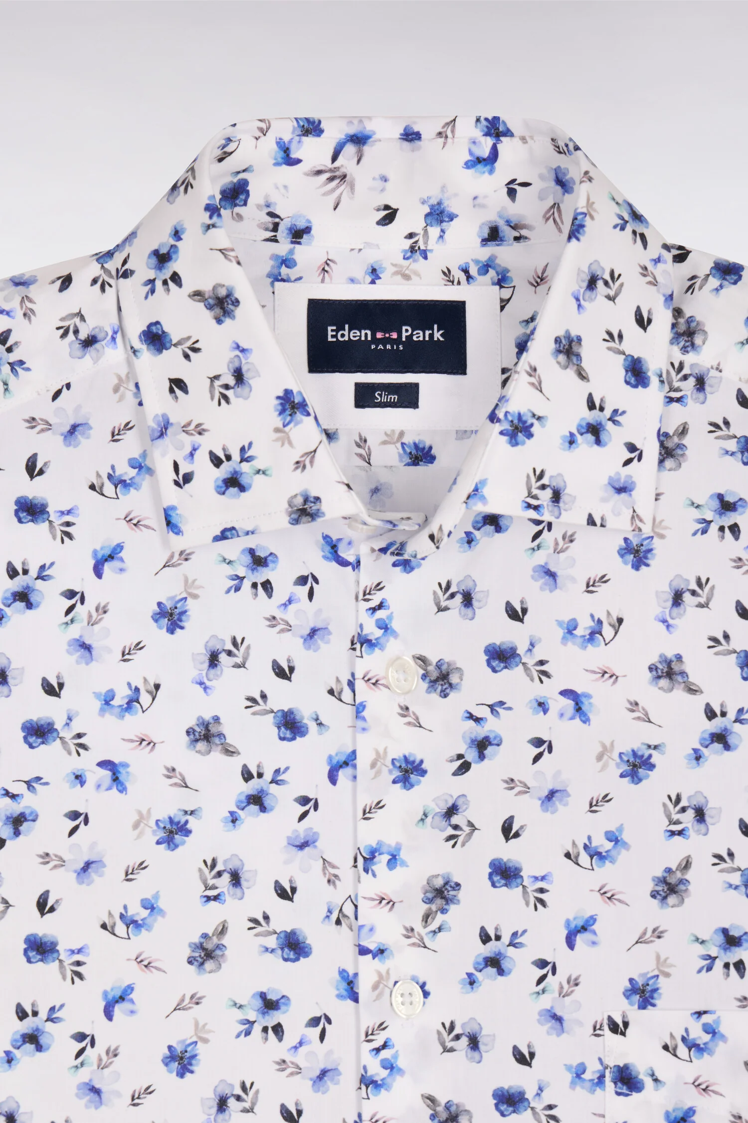Chemise en popeline de coton imprimé floral bleu coupe slim - Image 6