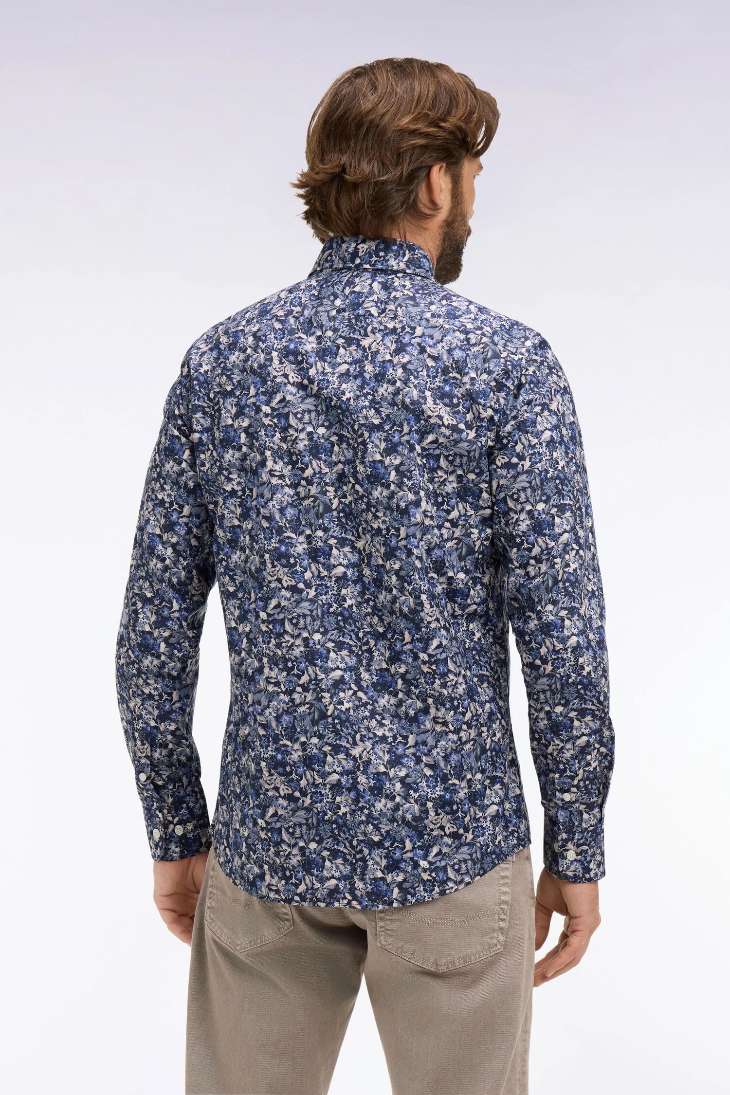 Chemise en popeline de coton marine à microimprimé floral coupe slim - Image 5