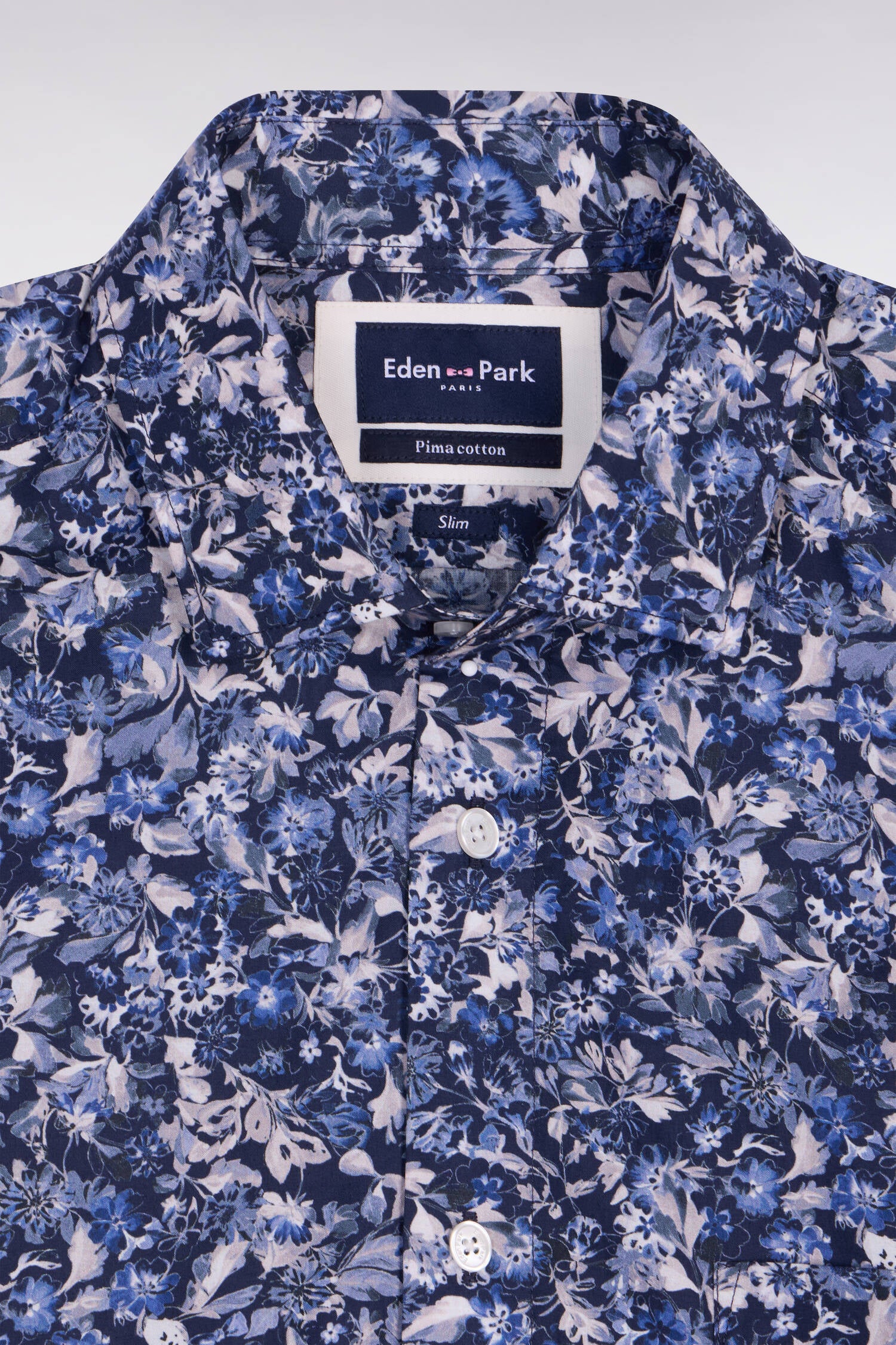 Chemise en popeline de coton marine à microimprimé floral coupe slim - Image 6