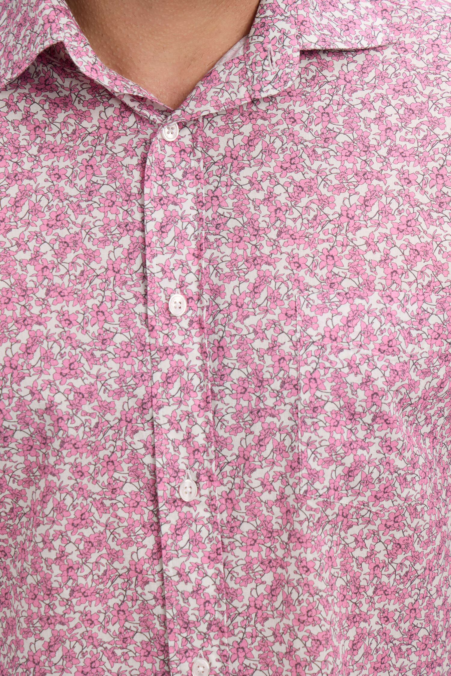 Chemise en popeline de coton rose à micromotifs floral coupe slim - Image 4