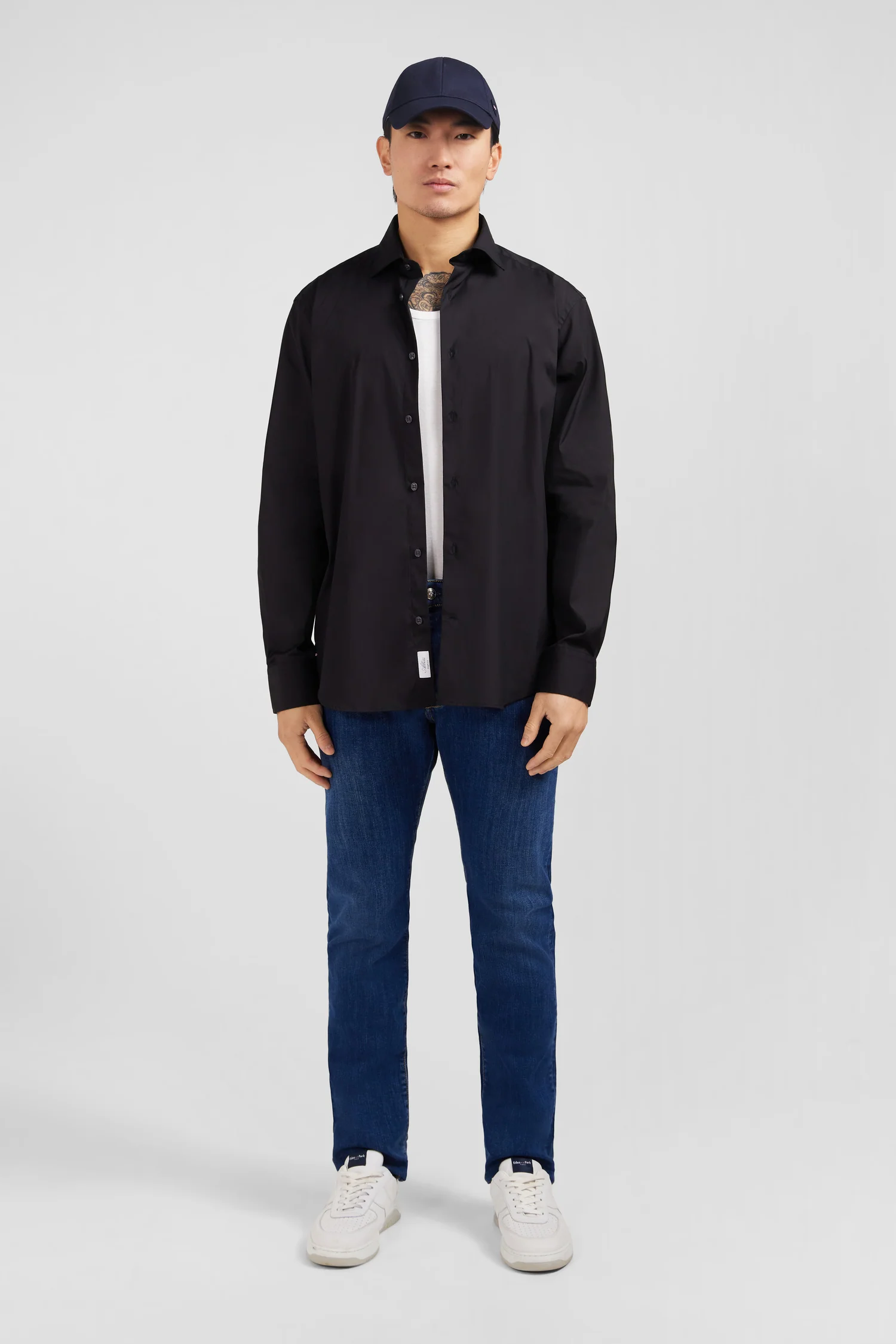 Chemise noire regular en popeline stretch - Image 7