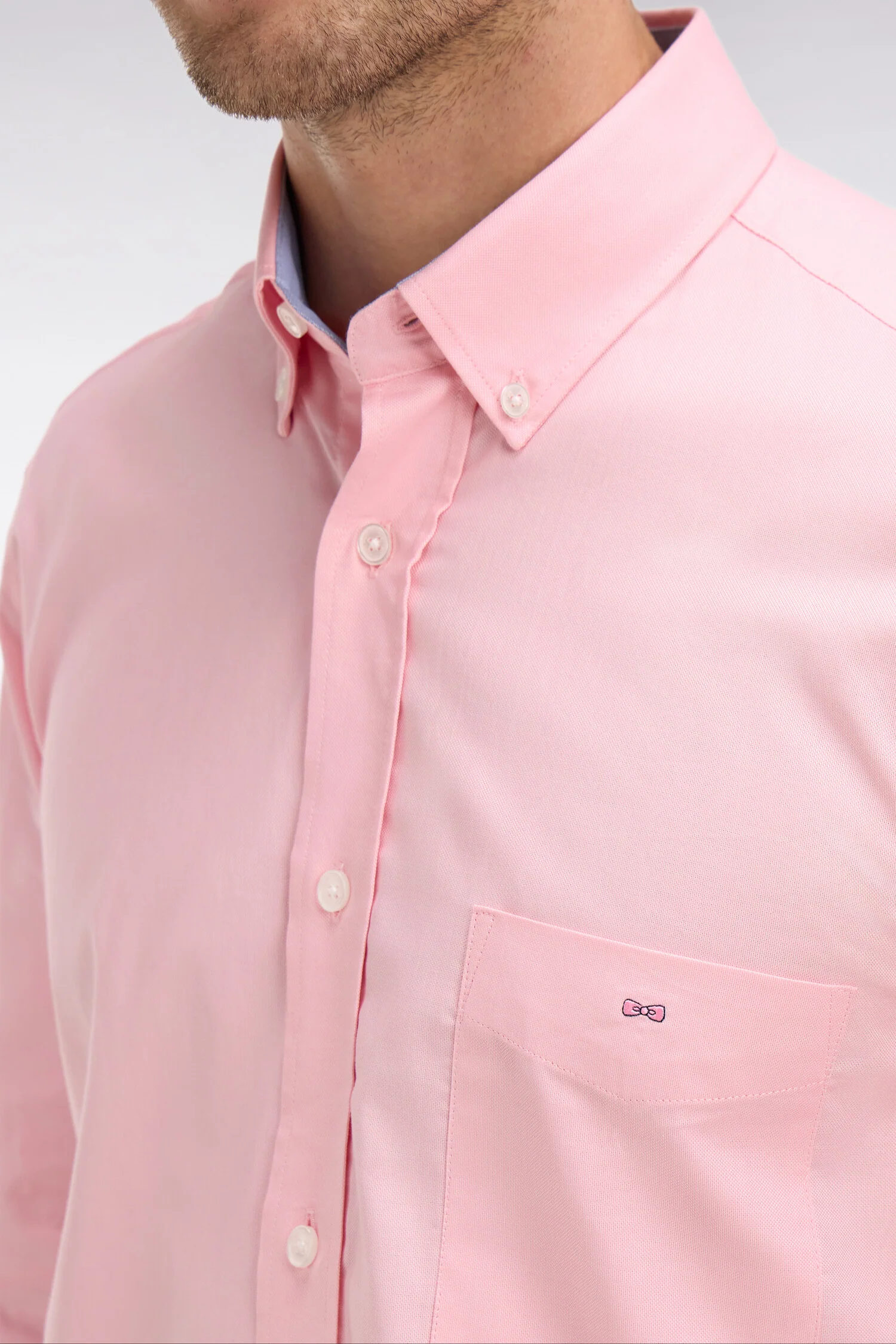 Chemise rose unie en coton - Image 4