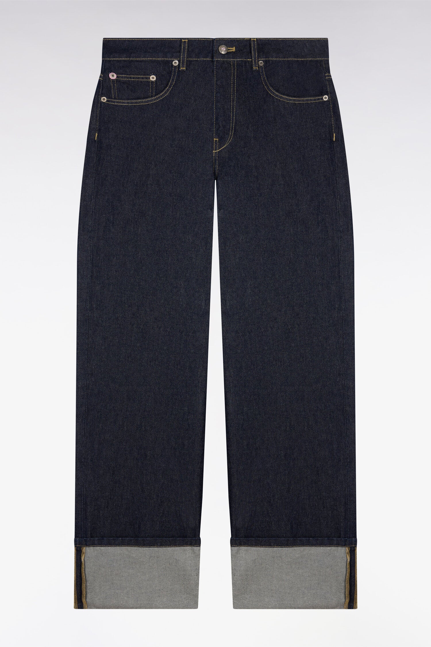 Jean en denim brut coupe droite large à revers cousu - Image 2