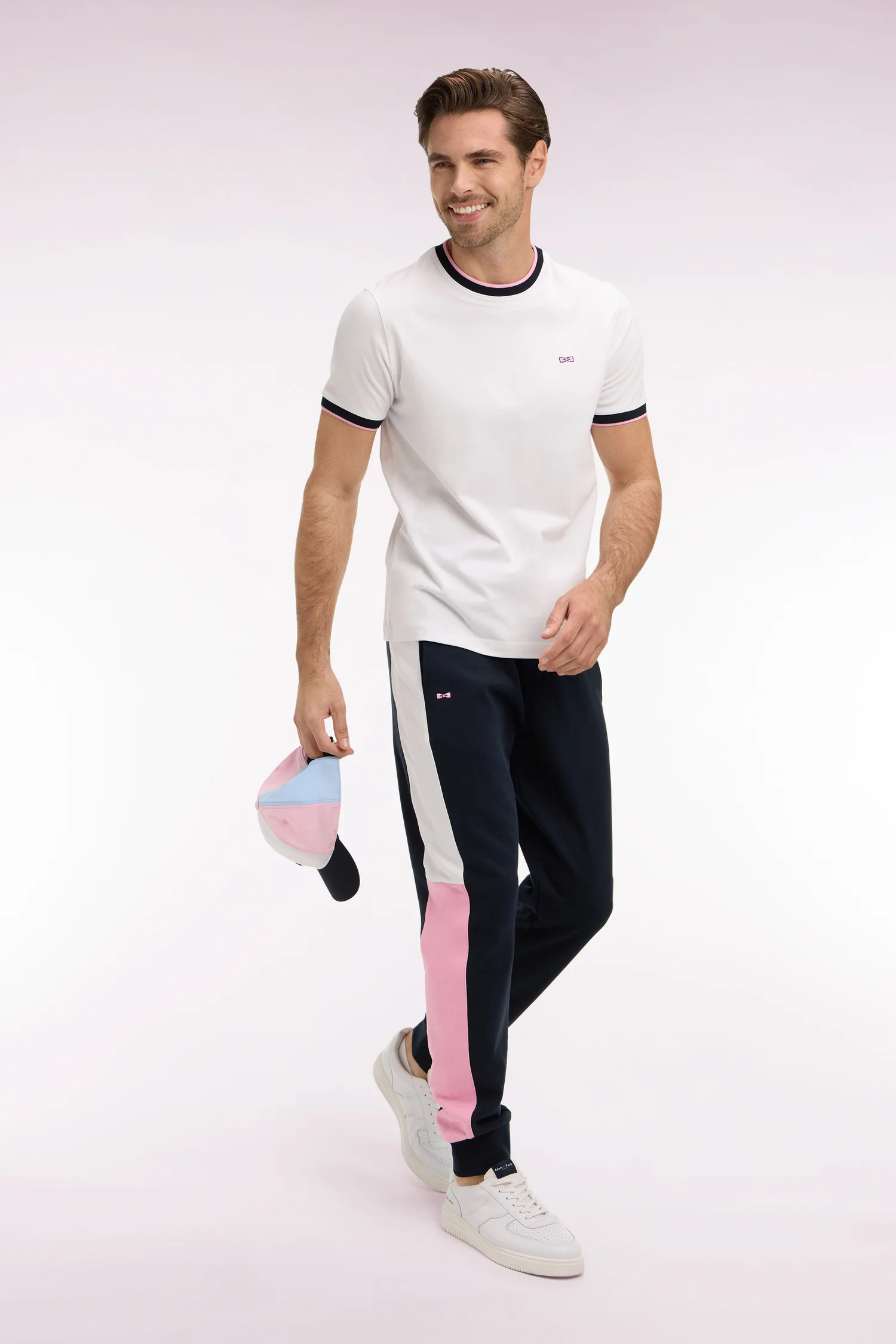 Jogging en molleton coton colorblock marine coupe regular