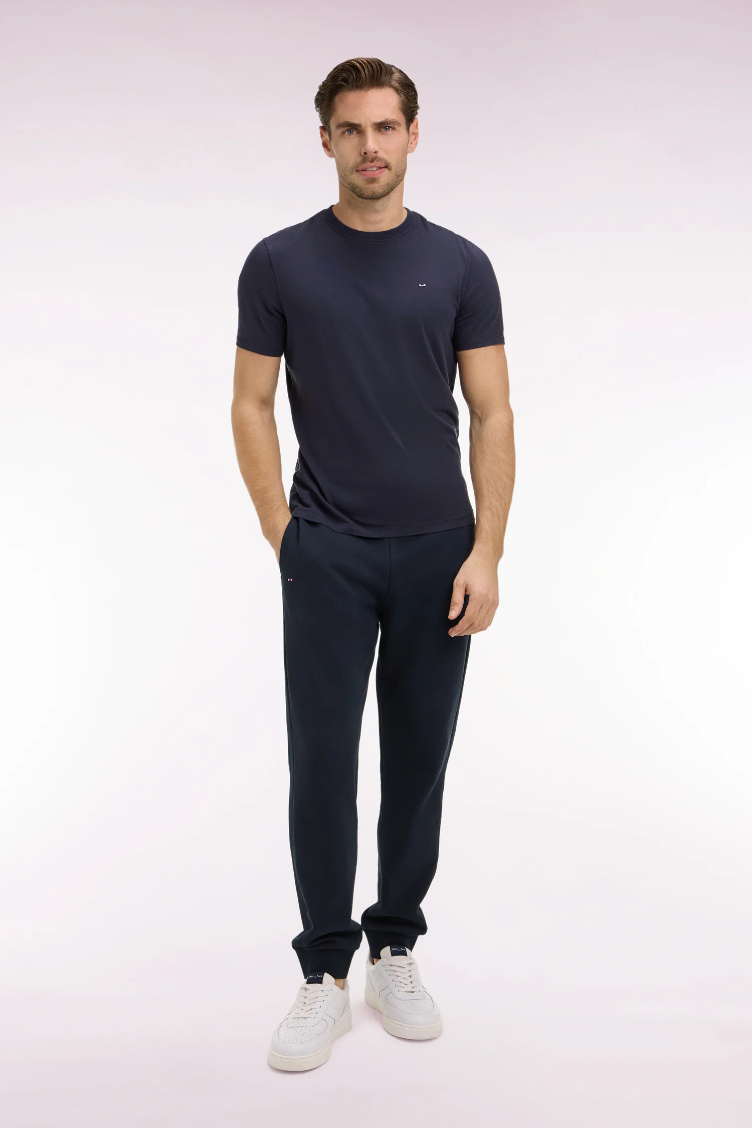 Jogging uni en molleton coton marine coupe regular - Image 3