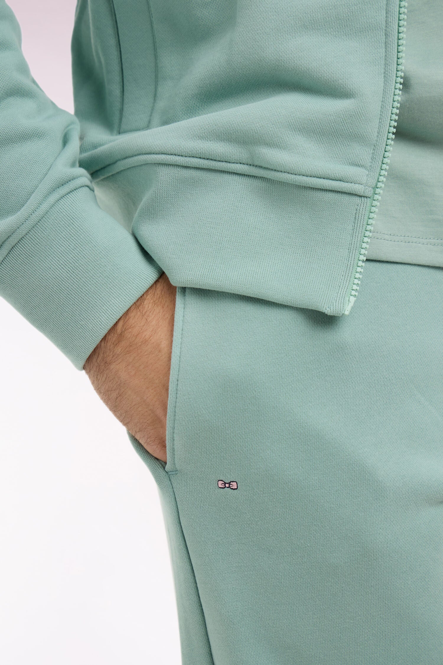 Jogging uni en molleton coton vert d'eau coupe regular - Image 4