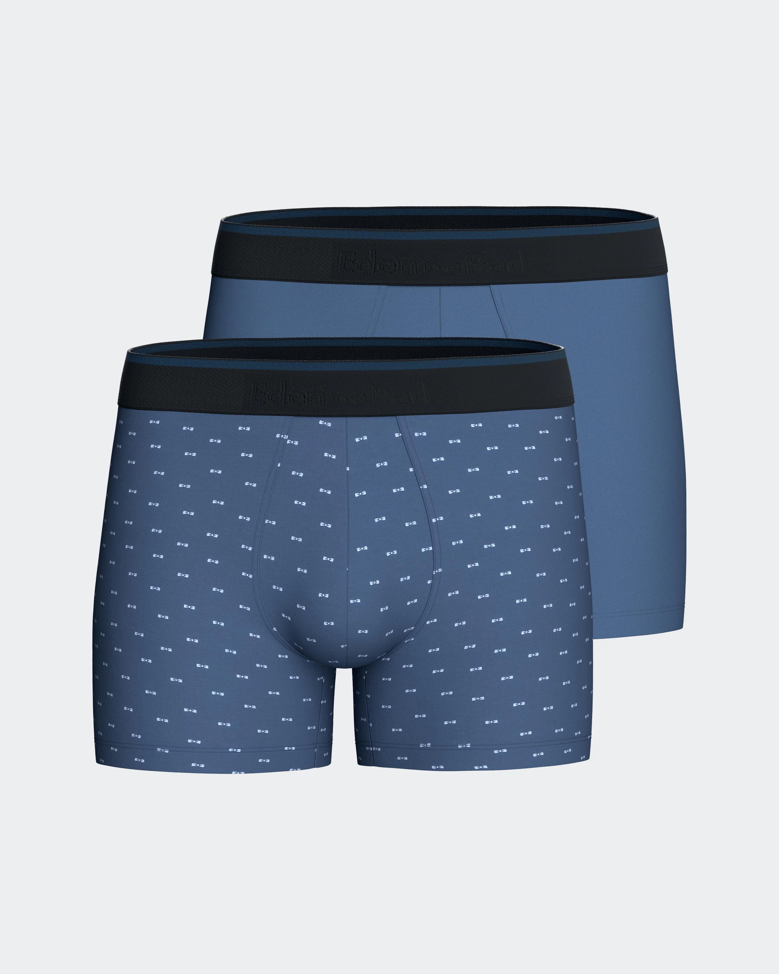 Lot de deux boxers en jersey de coton stretch bleu uni et micromotifs