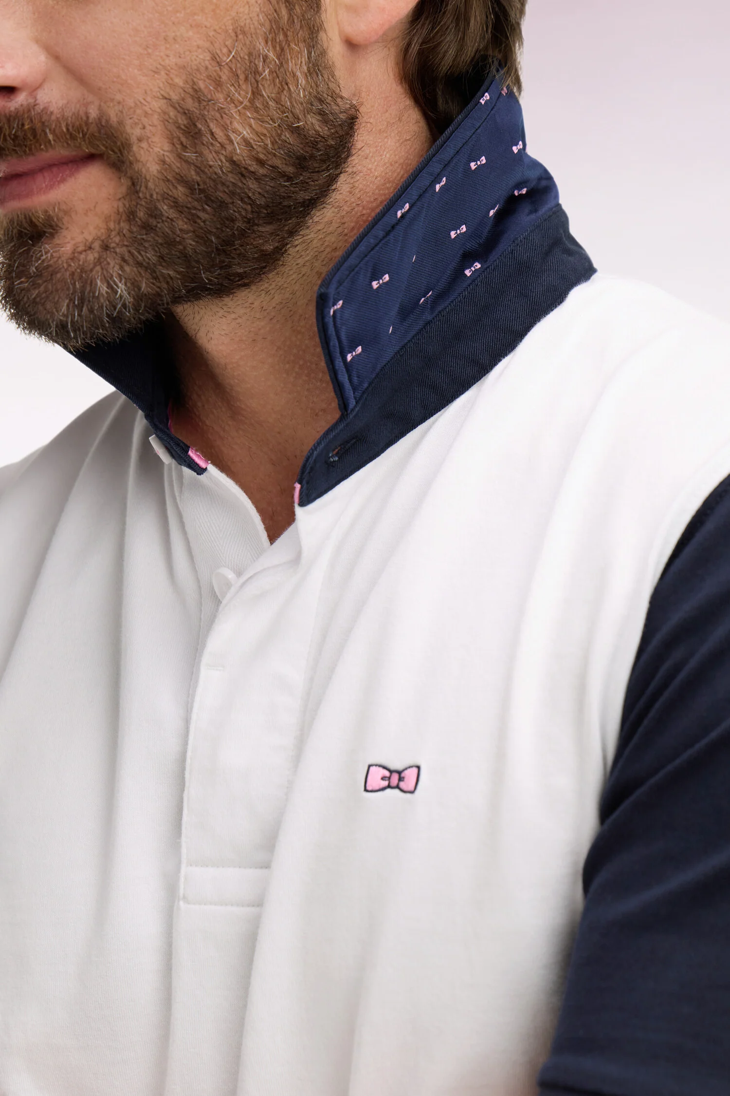 Maillot à manches courtes en coton blanc et marine coupe regular broderie dos - Image 4