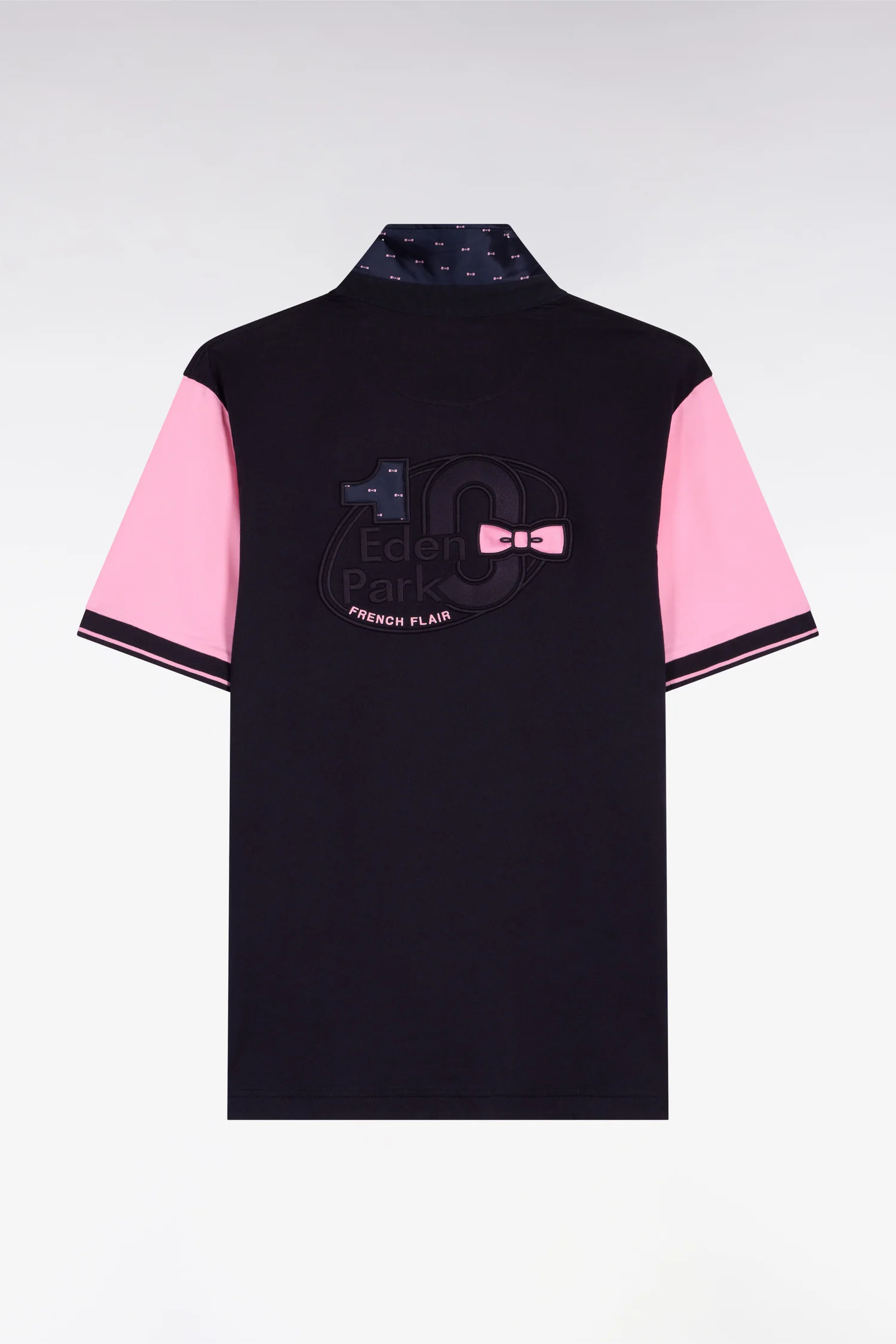 Maillot à manches courtes en coton rose et marine coupe regular broderie dos - Image 2