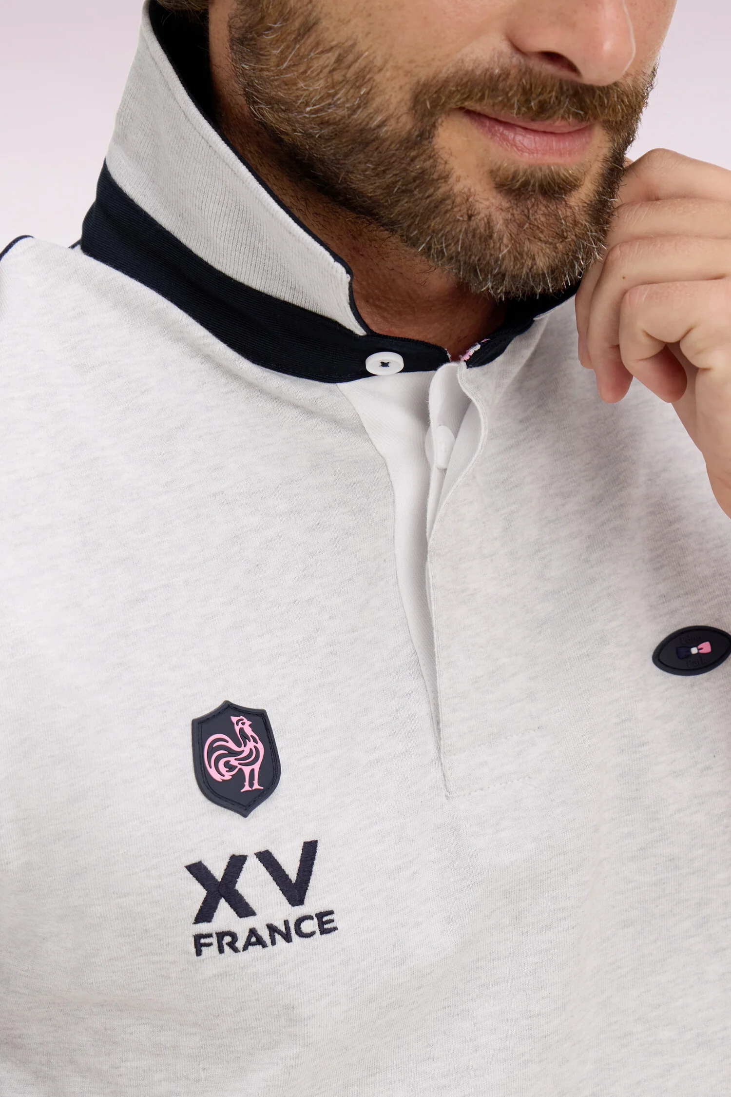 Maillot à manches courtes XV de France en coton gris et marine brodé coupe regular - Image 4