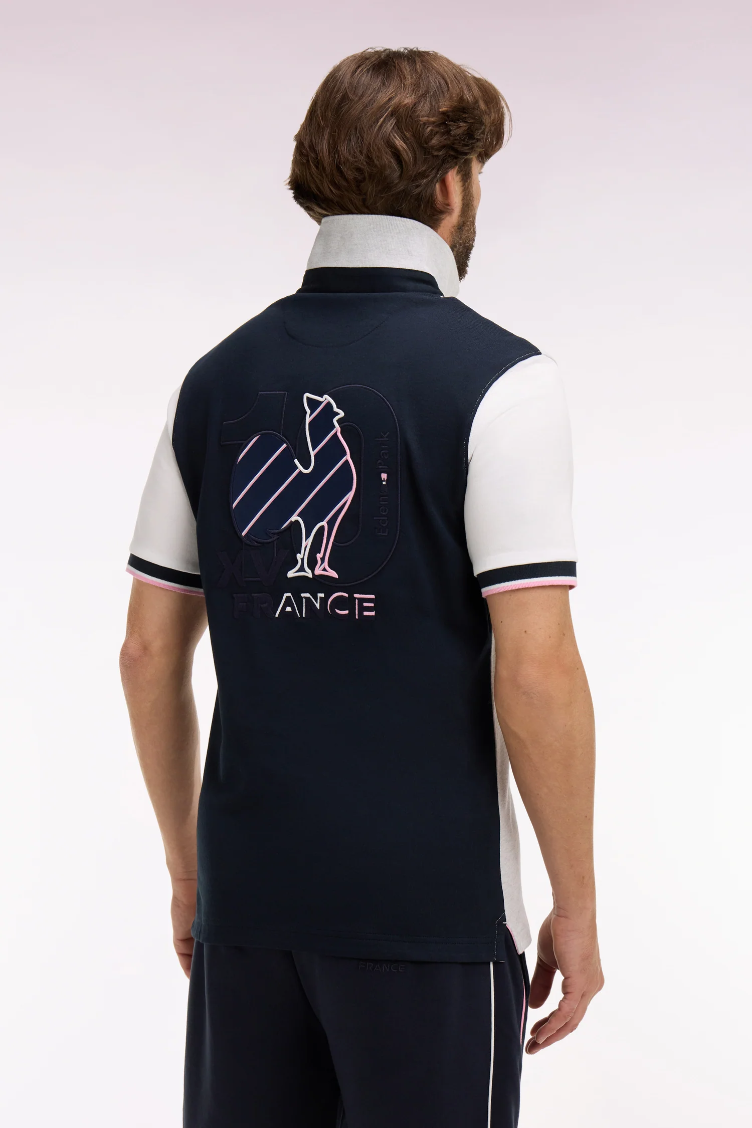 Maillot à manches courtes XV de France en coton gris et marine brodé coupe regular - Image 5