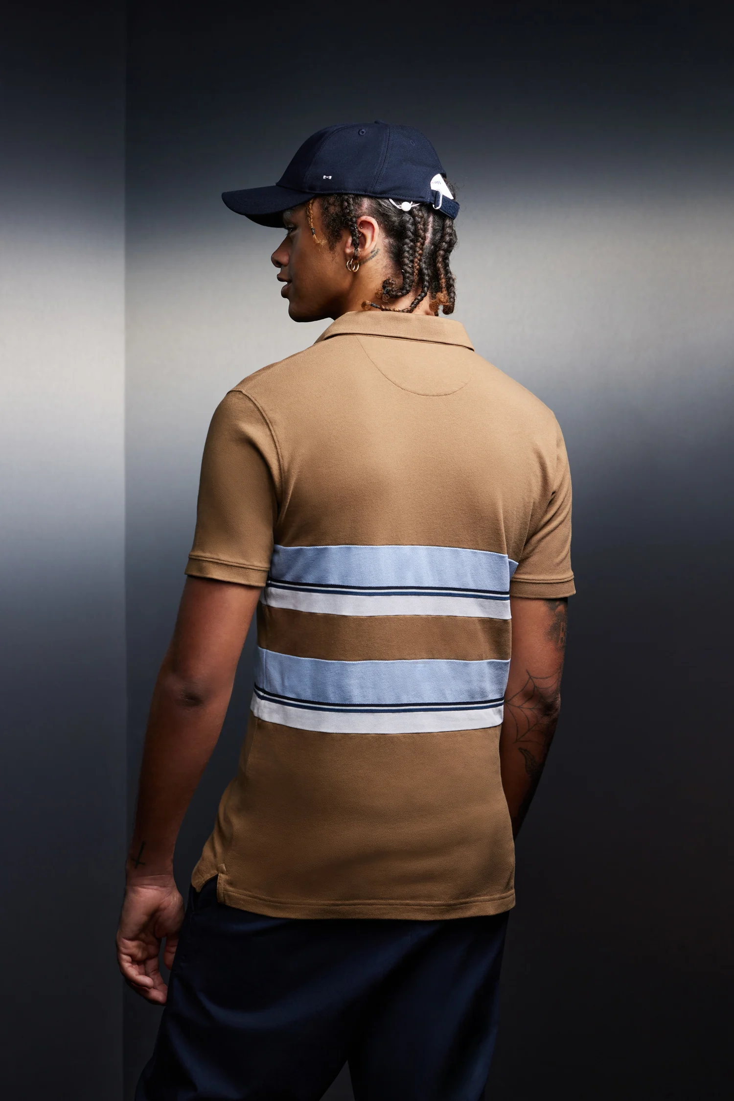 Maillot en coton camel à rayures ciel coupé cousu upcyclé Pap'Atelier - Image 3