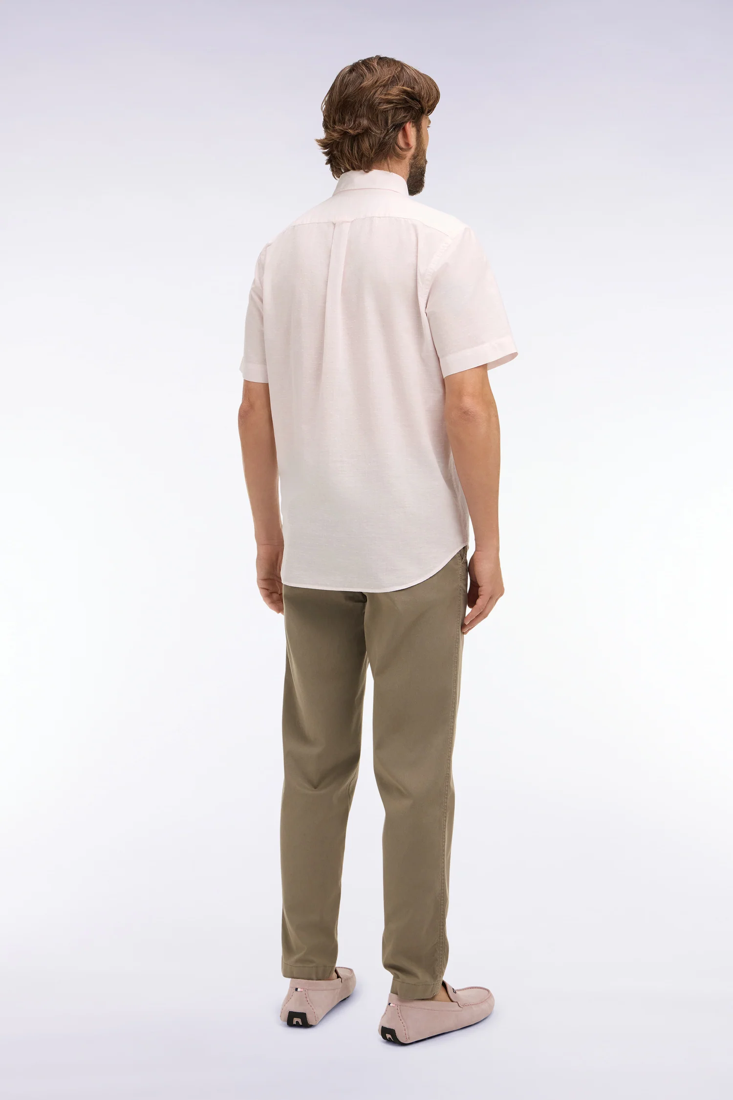 Pantalon chino taille élastique en coton et lyocell beige - Image 5