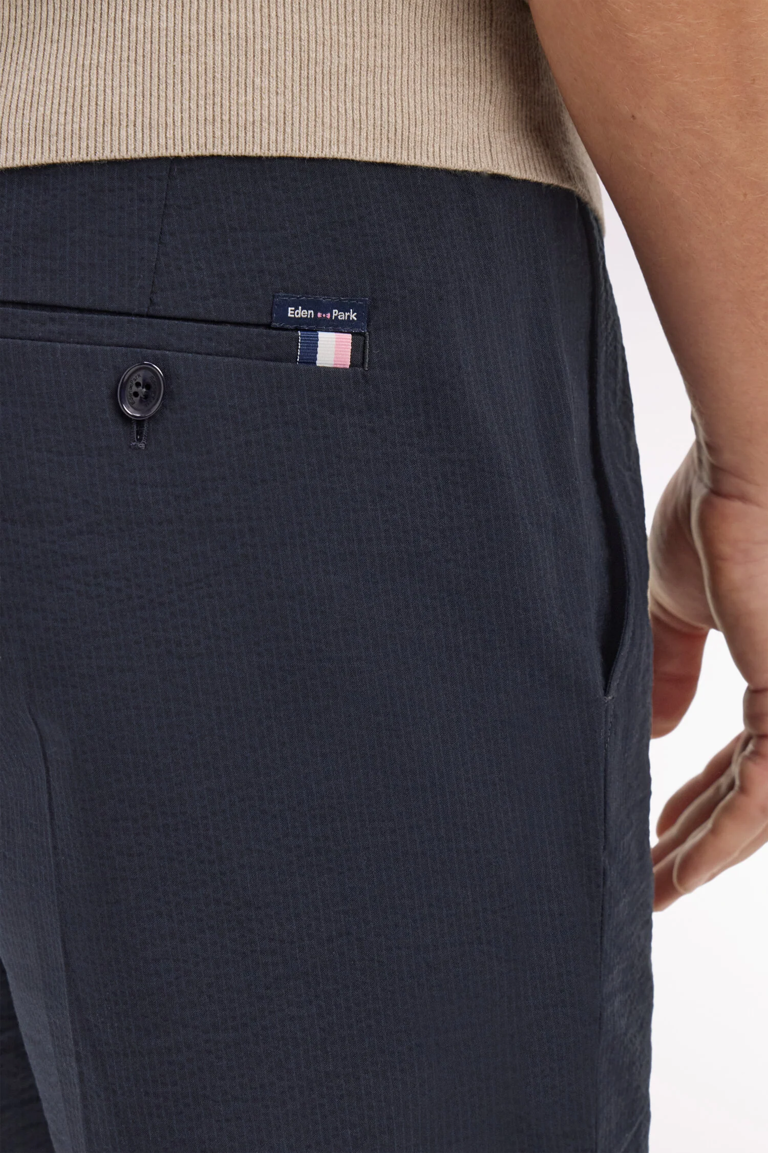 Pantalon en coton seersucker marine coupe Modern - Image 4
