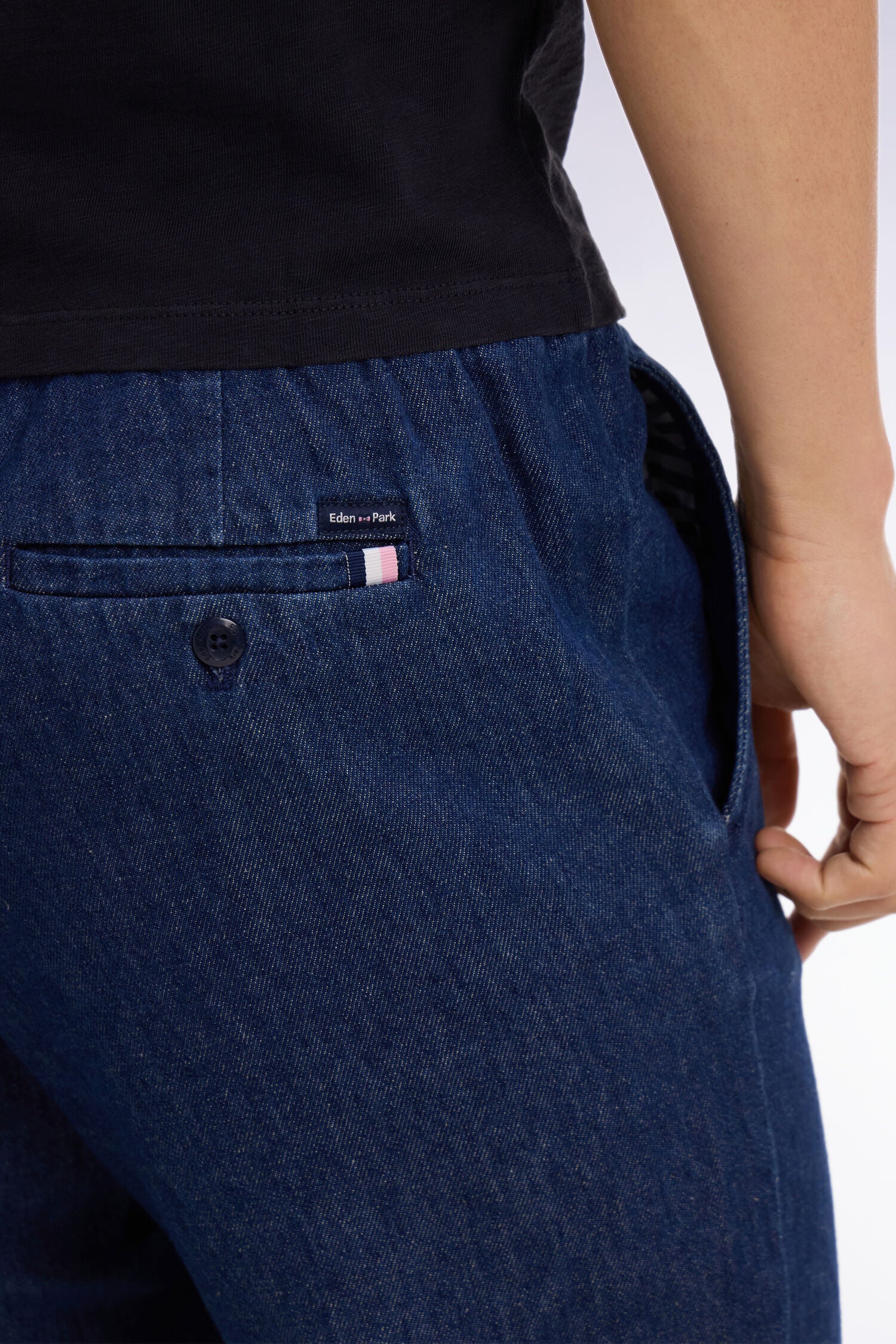Pantalon taille élastiquée en chambray bleu coupe Modern - Image 4