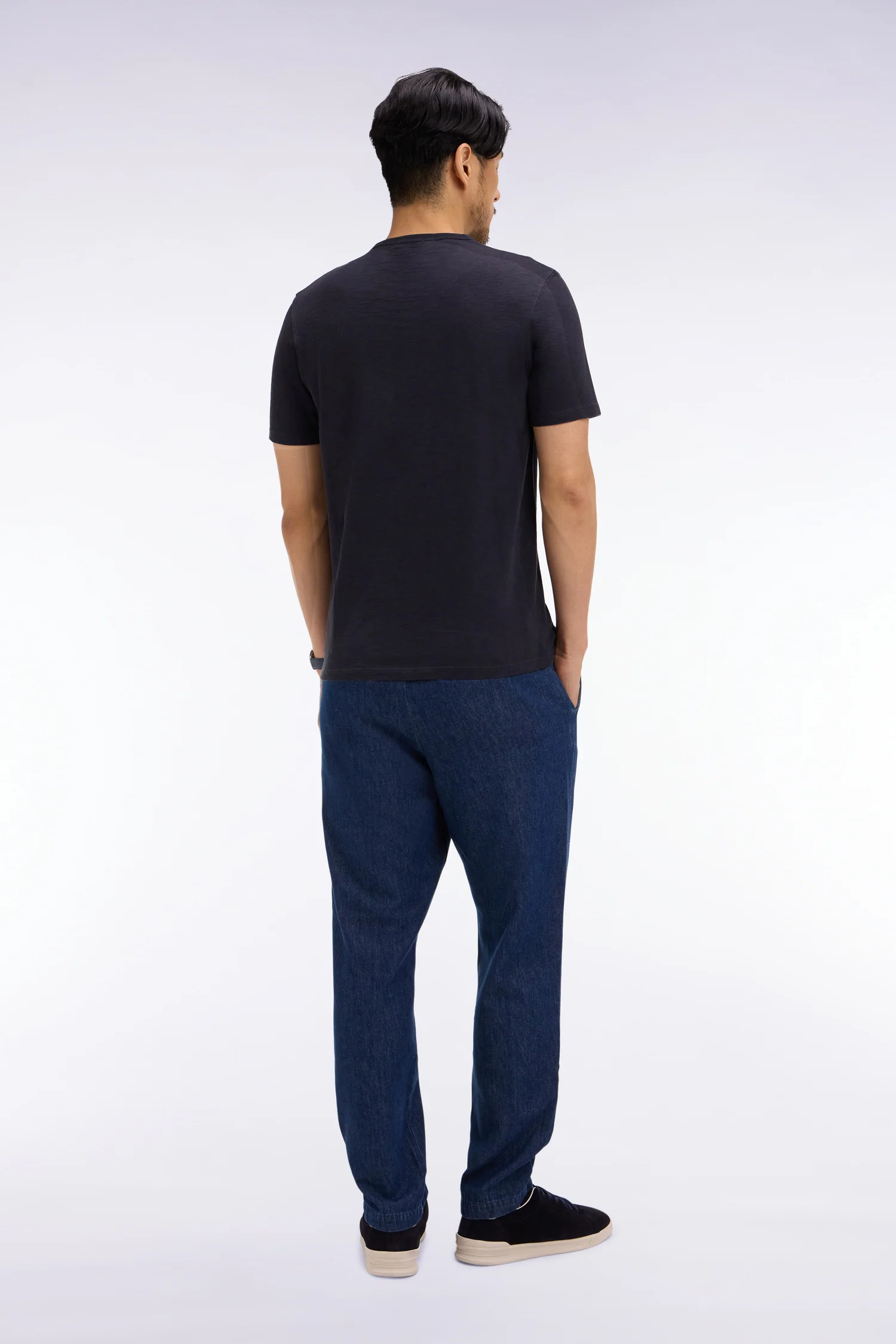 Pantalon taille élastiquée en chambray bleu coupe Modern - Image 5